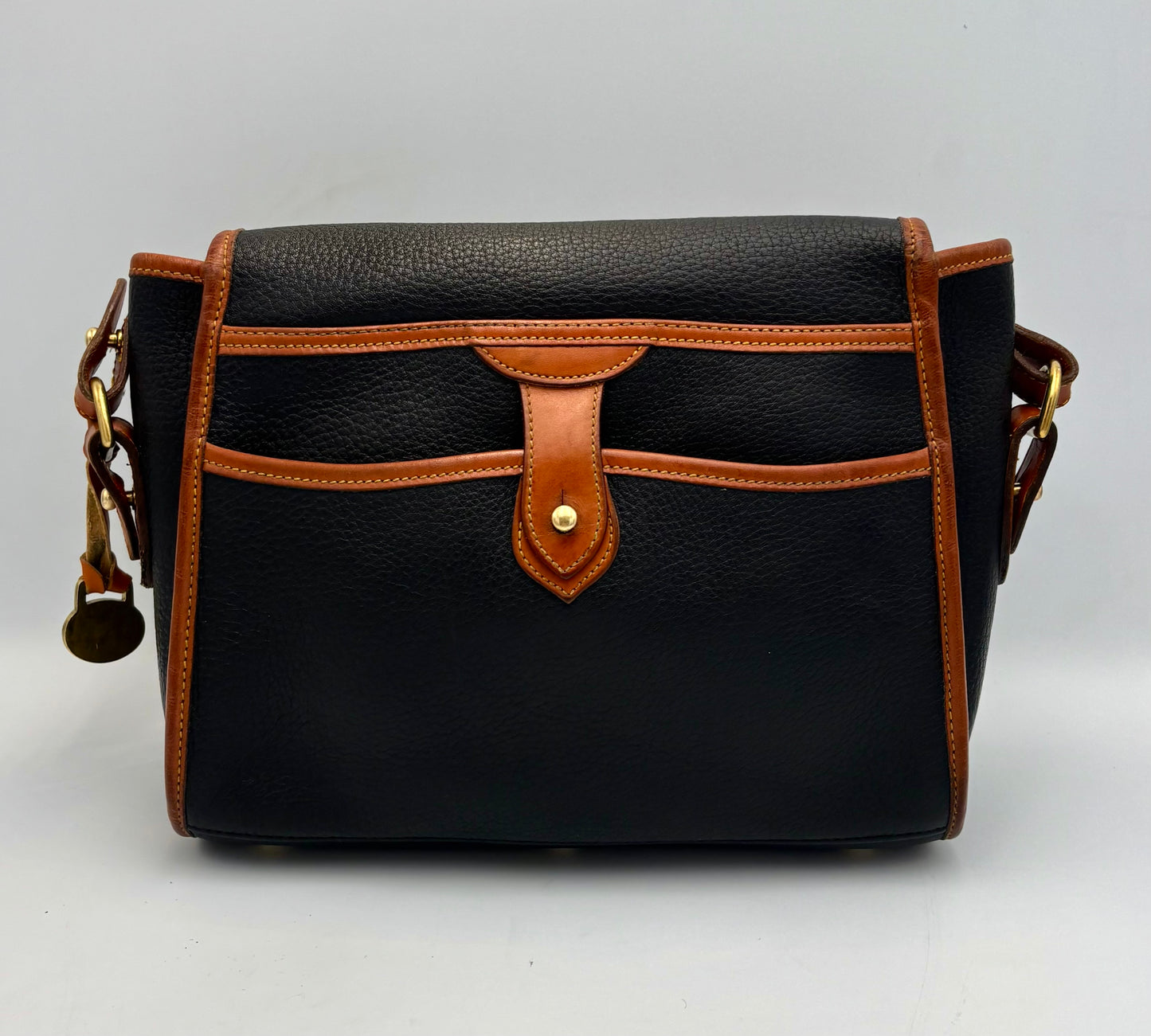 Dooney & Bourke Essex Bag | Black & Tan Leather Crossbody | 1980s Classic Vintage Purse | All Weather Leather | Everyday Bag