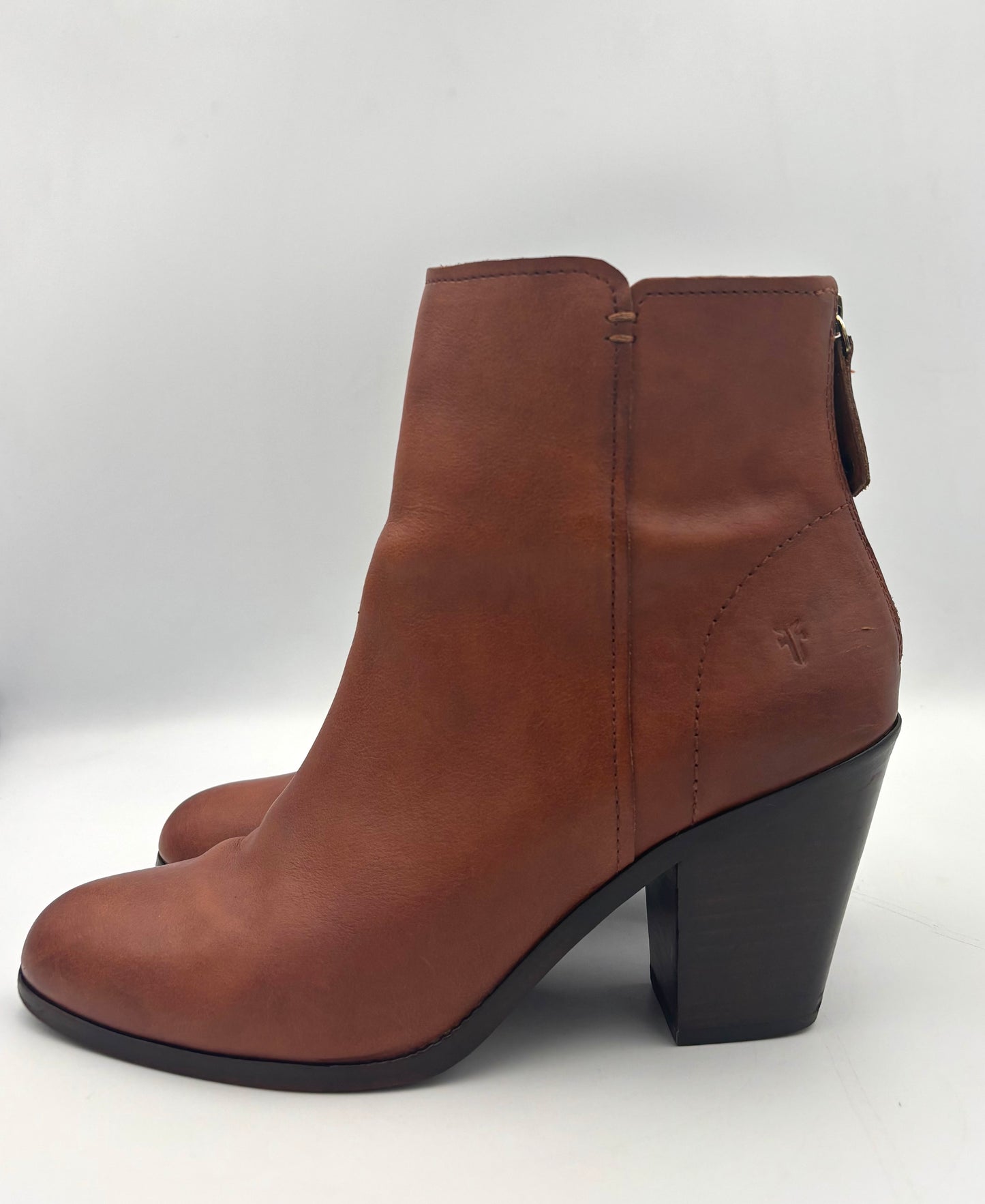 Frye Cameron Leather Ankle Boots | Tan Block Heel Booties | Women’s Size 9.5M | Classic Everyday Boot