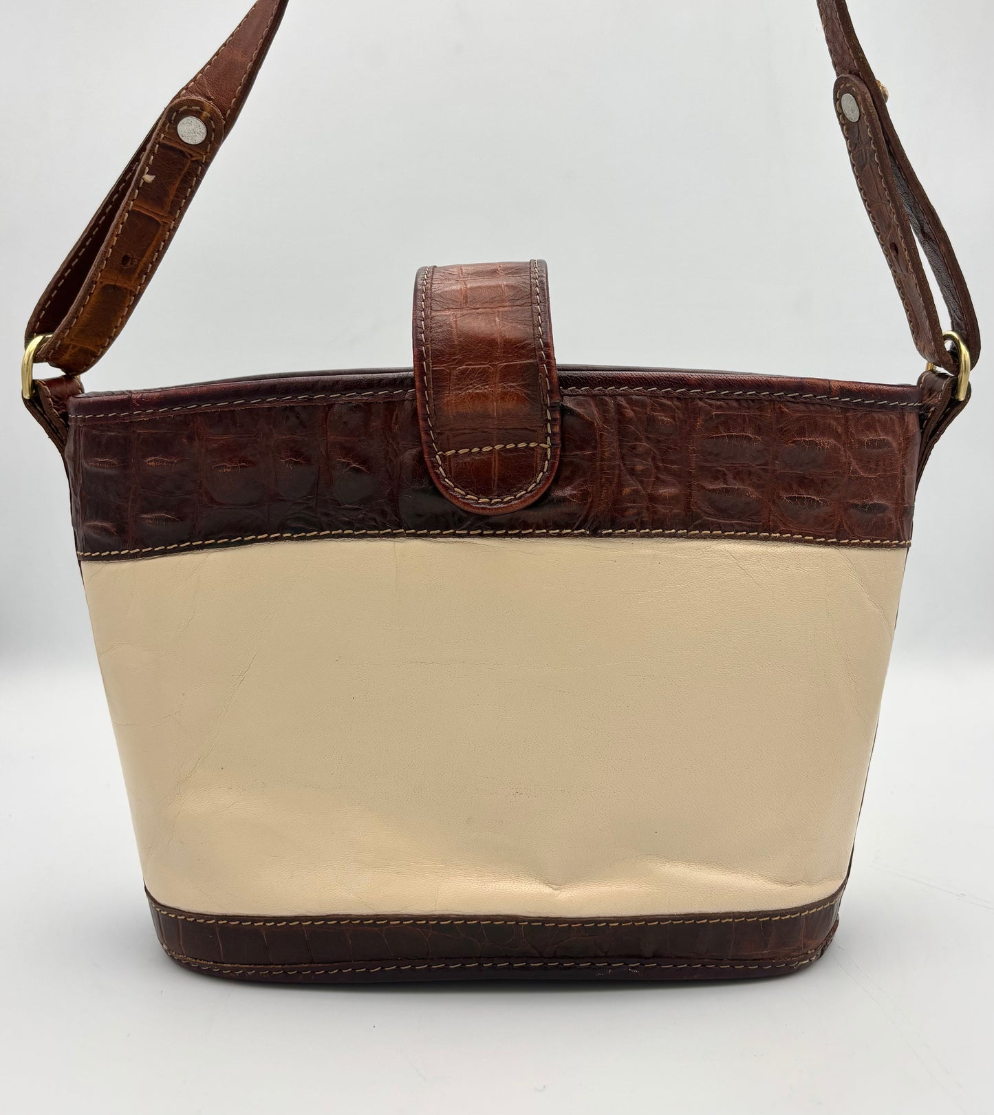 Vintage Brahmin Handbag | Leather Crossbody | Brown Beige Croc Embossed Purse