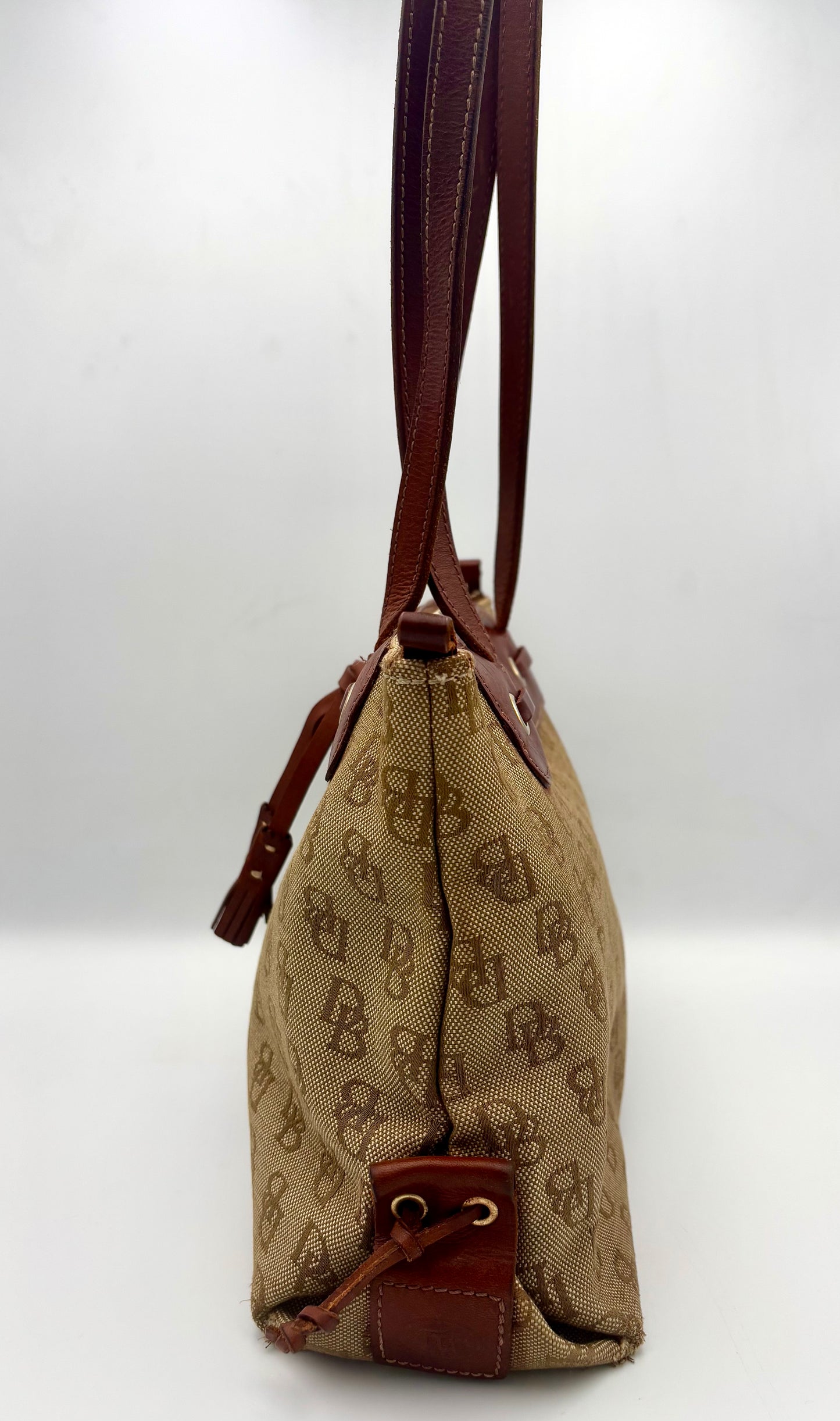 Dooney & Bourke Vintage Signature Canvas Leather Tote Shoulder Bag Brown - Angelica’s Thrifts