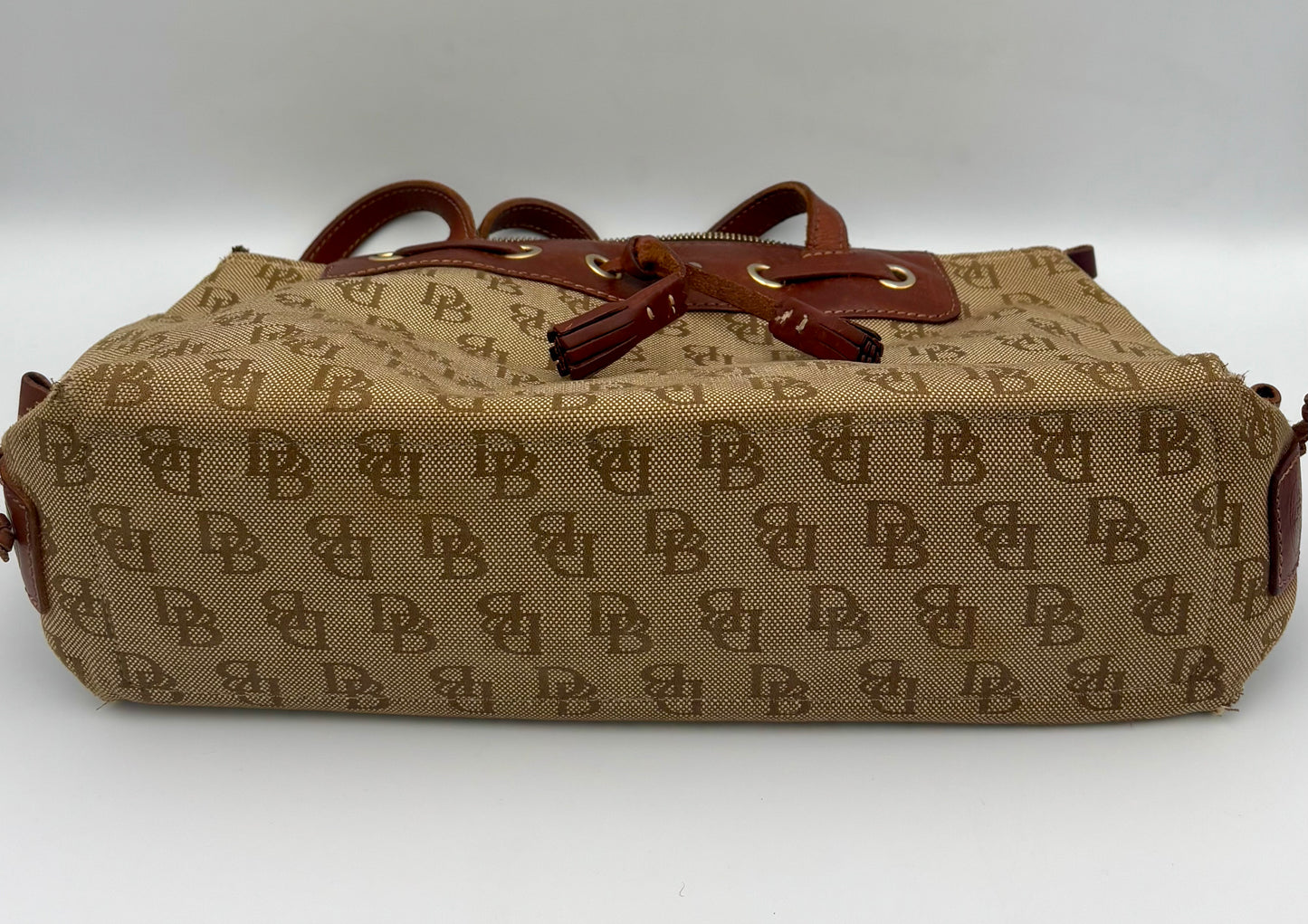 Dooney & Bourke Vintage Signature Canvas Leather Tote Shoulder Bag Brown - Angelica’s Thrifts