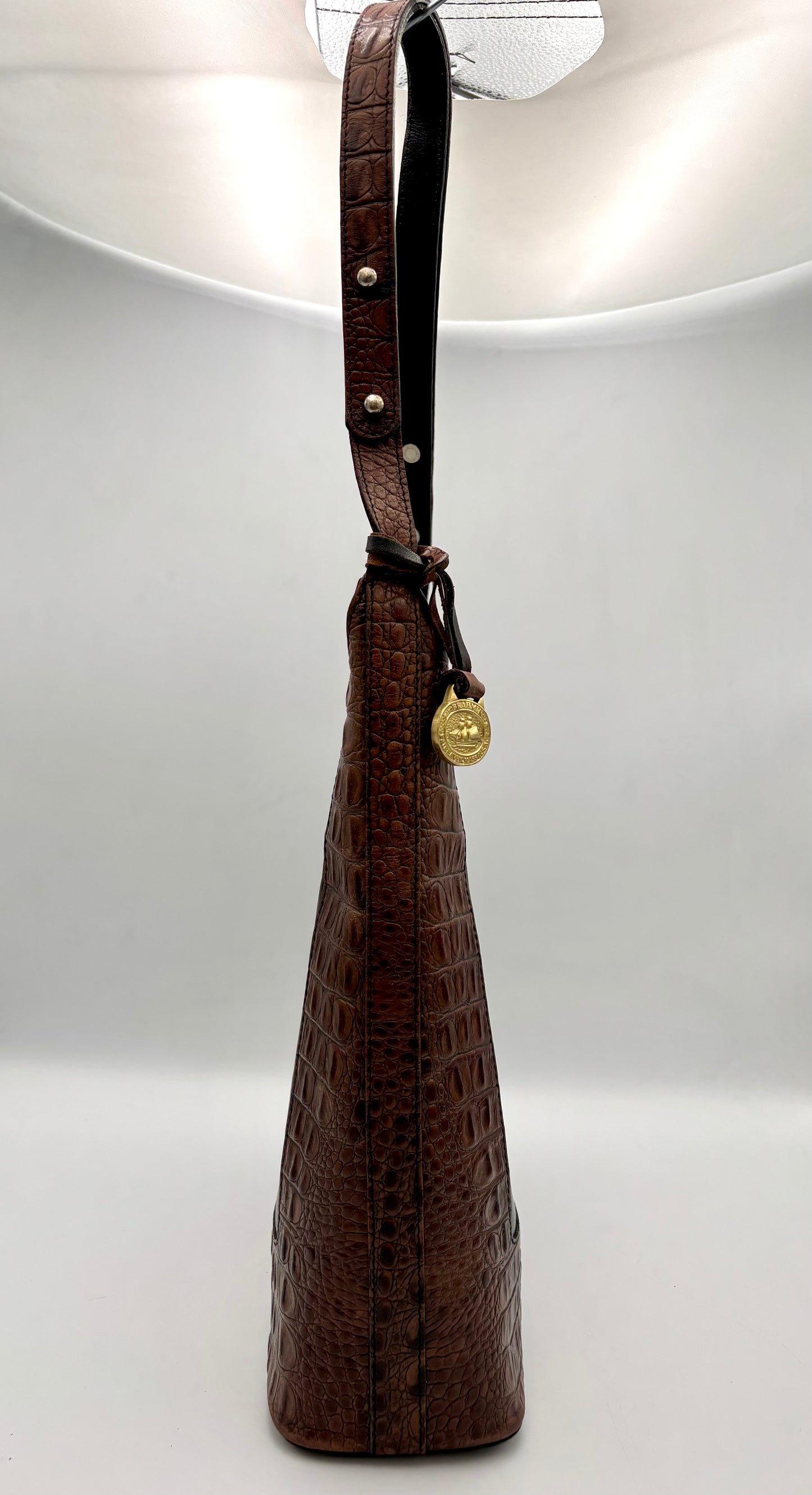 Vintage Brahmin Kendall Bag | Croc Embossed Brown & Black Leather Shoulder | Adjustable Strap | Tuscan Leather | Dust Bag