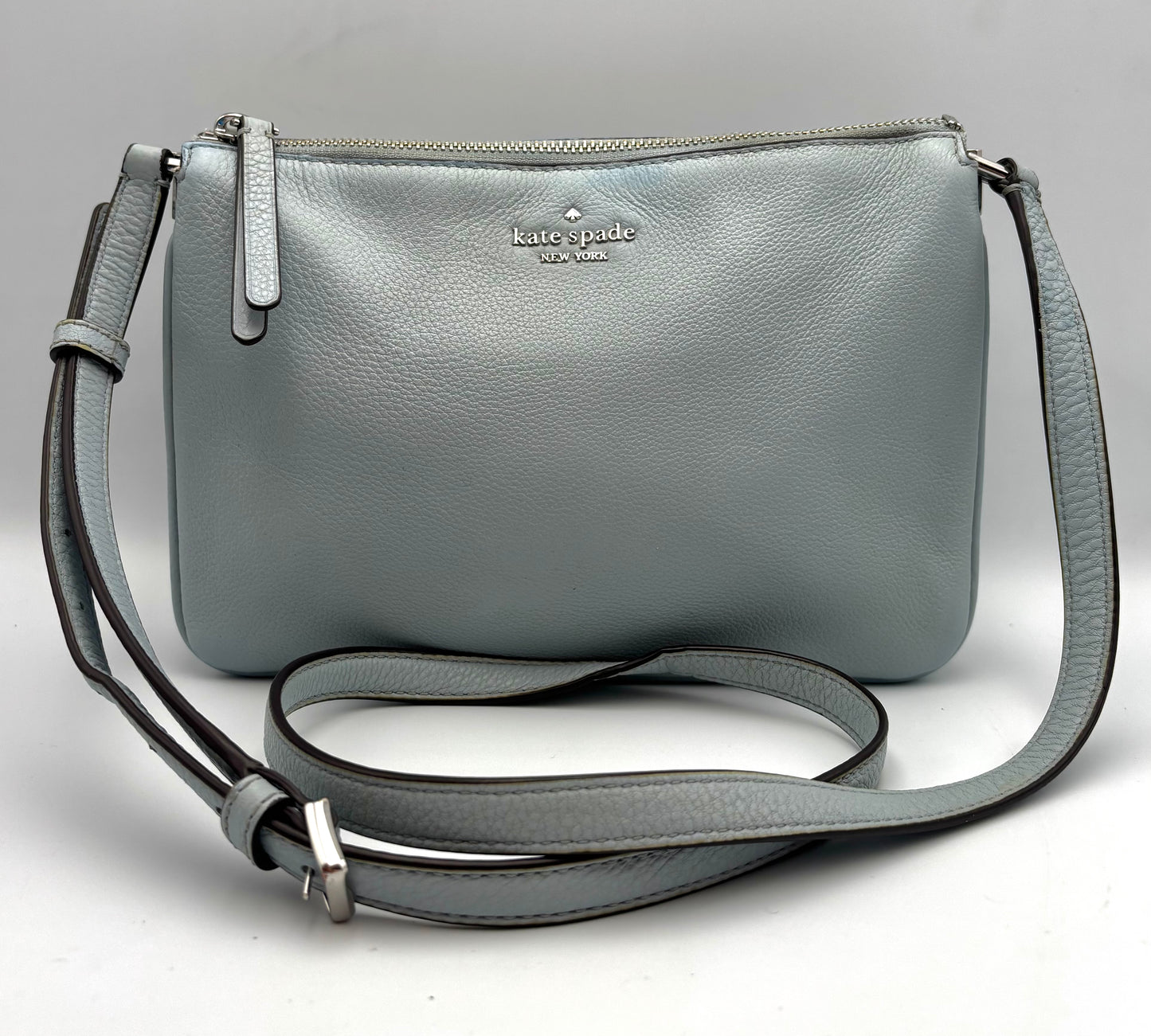 Kate Spade Leather Crossbody | Blue Leila Triple Gusset | Designer Purse | Women's Pebbled Leather Bag
