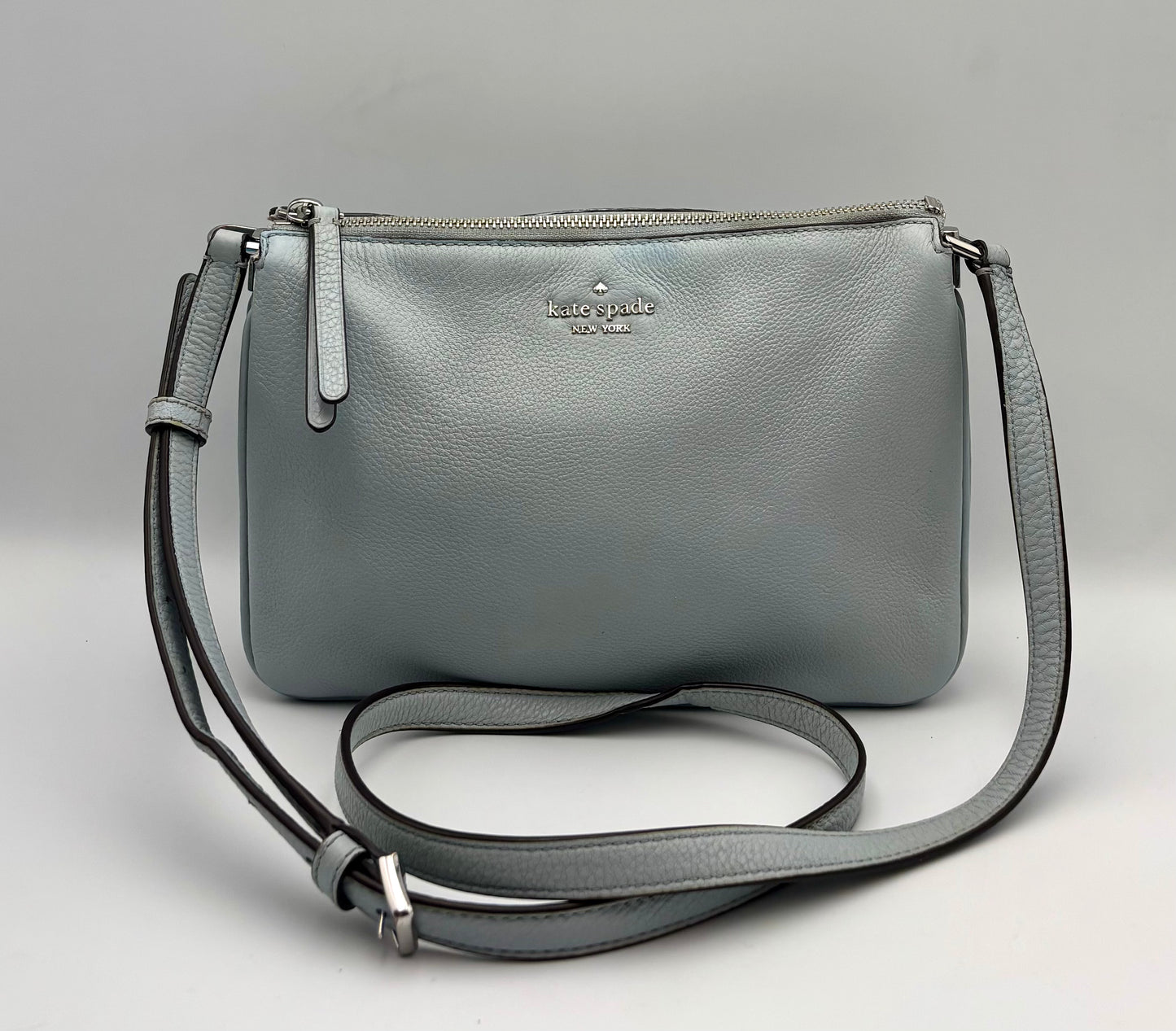 Kate Spade Leather Crossbody | Blue Leila Triple Gusset | Designer Purse | Women's Pebbled Leather Bag