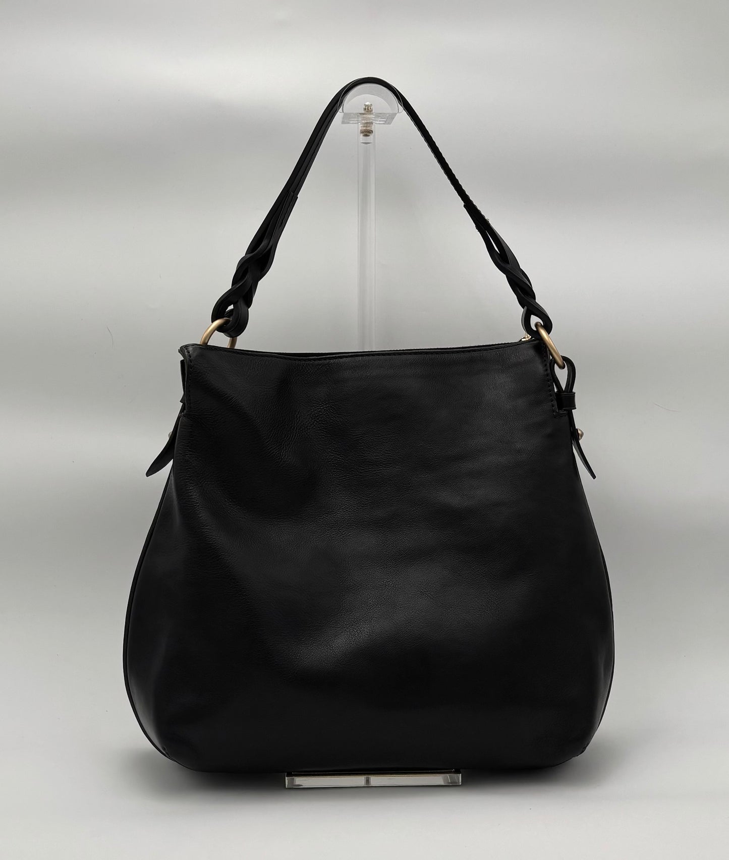 Dooney & Bourke Florentine Leather Hobo Bag | Black Twist Strap Shoulder Bag | Vintage Inspired Slouchy Purse | Tassel Zip Tote