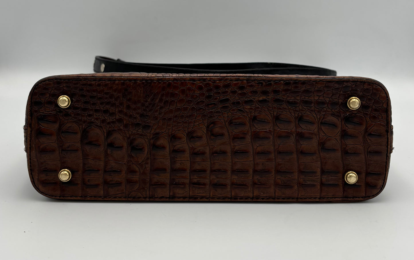 Vintage Brahmin Kendall Bag | Croc Embossed Brown & Black Leather Shoulder | Adjustable Strap | Tuscan Leather | Dust Bag