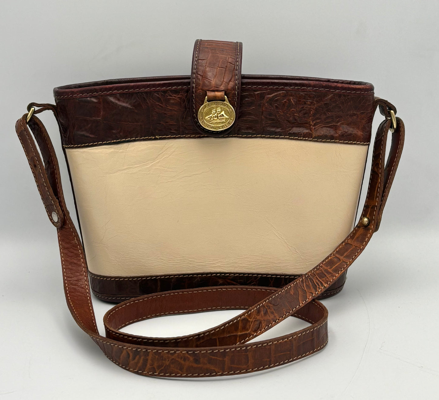 Vintage Brahmin Handbag | Leather Crossbody | Brown Beige Croc Embossed Purse