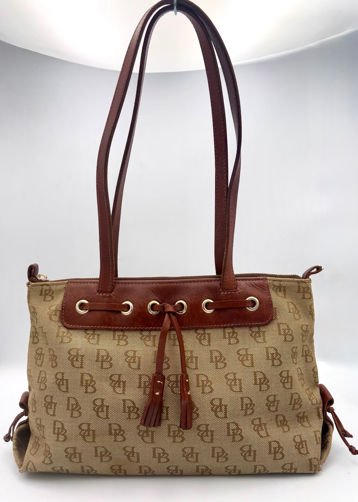Dooney & Bourke Vintage Signature Canvas Leather Tote Shoulder Bag Brown - Angelica’s Thrifts
