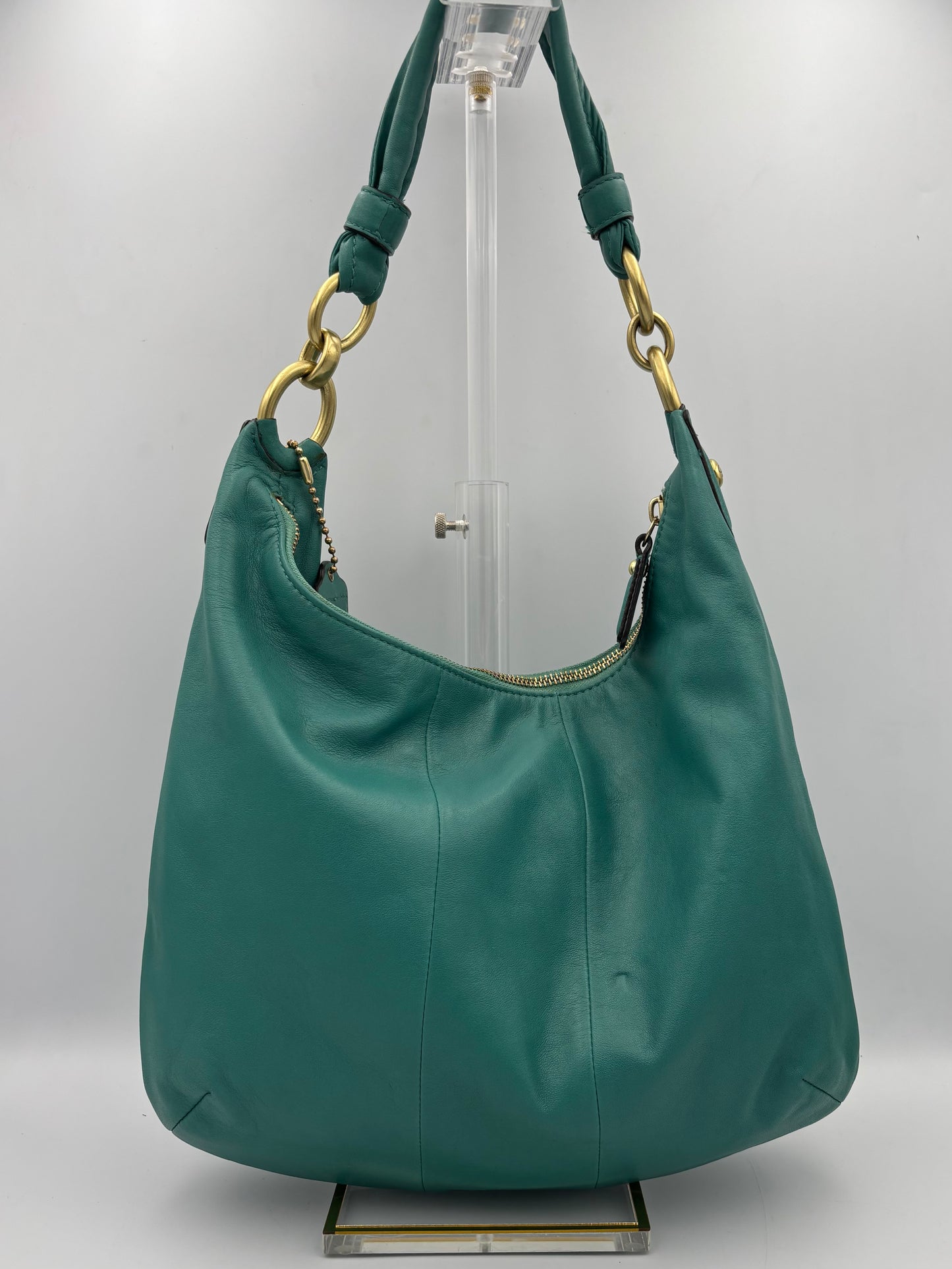 Coach Kristin Leather Hobo Bag | Style No. 16808 | Green Shoulder Purse | Brass Pushlock Closure
