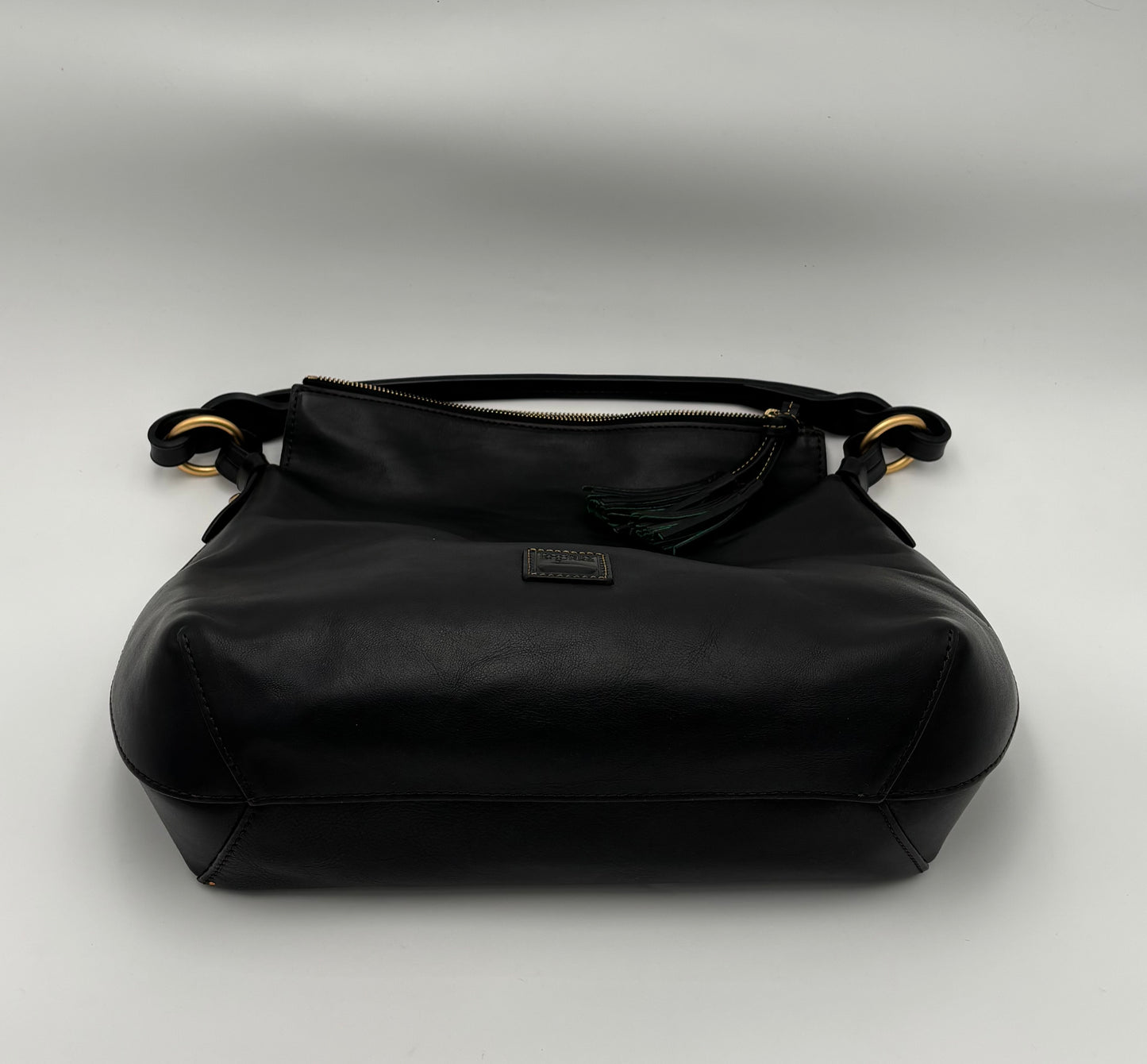 Dooney & Bourke Florentine Leather Hobo Bag | Black Twist Strap Shoulder Bag | Vintage Inspired Slouchy Purse | Tassel Zip Tote