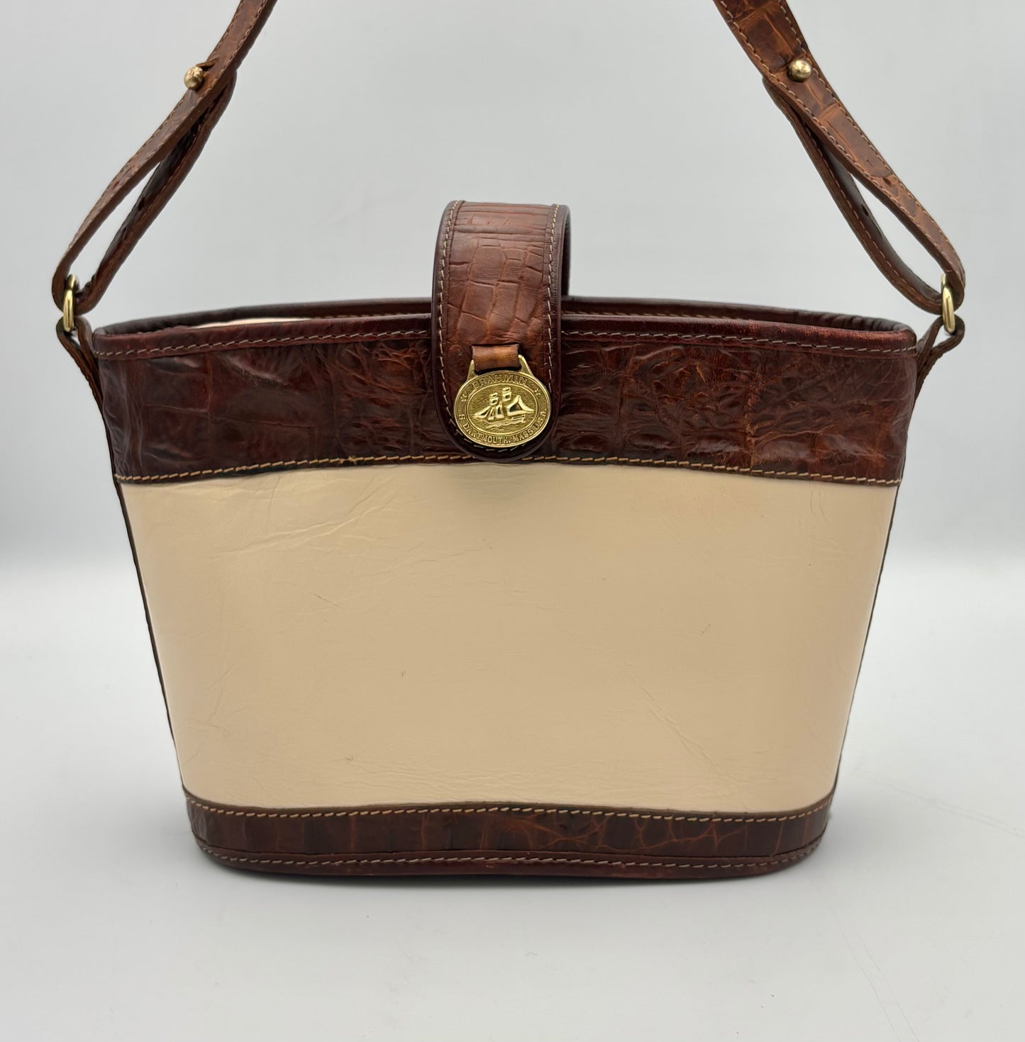 Vintage Brahmin Handbag | Leather Crossbody | Brown Beige Croc Embossed Purse