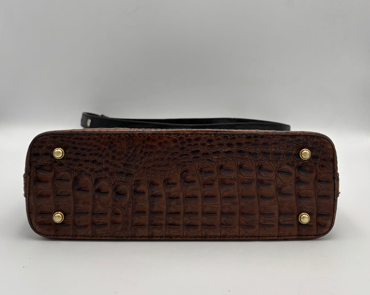 Vintage Brahmin Kendall Bag | Croc Embossed Brown & Black Leather Shoulder | Adjustable Strap | Tuscan Leather | Dust Bag