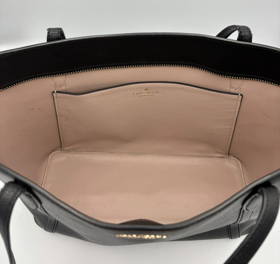 Kate Spade Black Leather Tote | Womens Large Shoulder Bag | Genuine Crossgrain Leather | Designer Everyday Handbag
