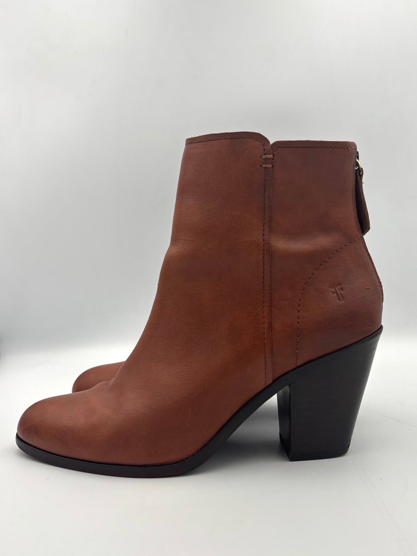 Frye Cameron Leather Ankle Boots | Tan Block Heel Booties | Women’s Size 9.5M | Classic Everyday Boot