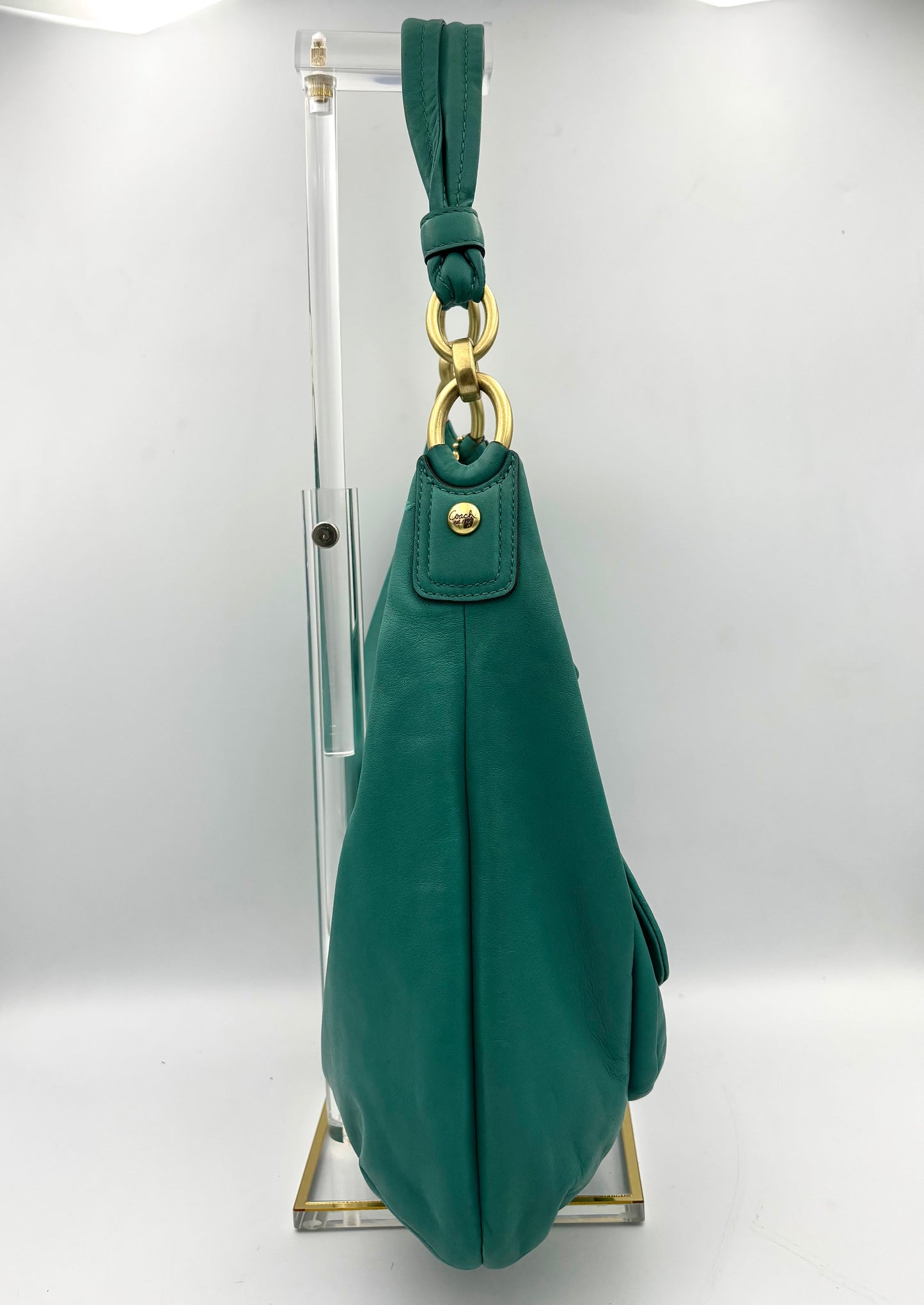 Coach Kristin Leather Hobo Bag | Style No. 16808 | Green Shoulder Purse | Brass Pushlock Closure