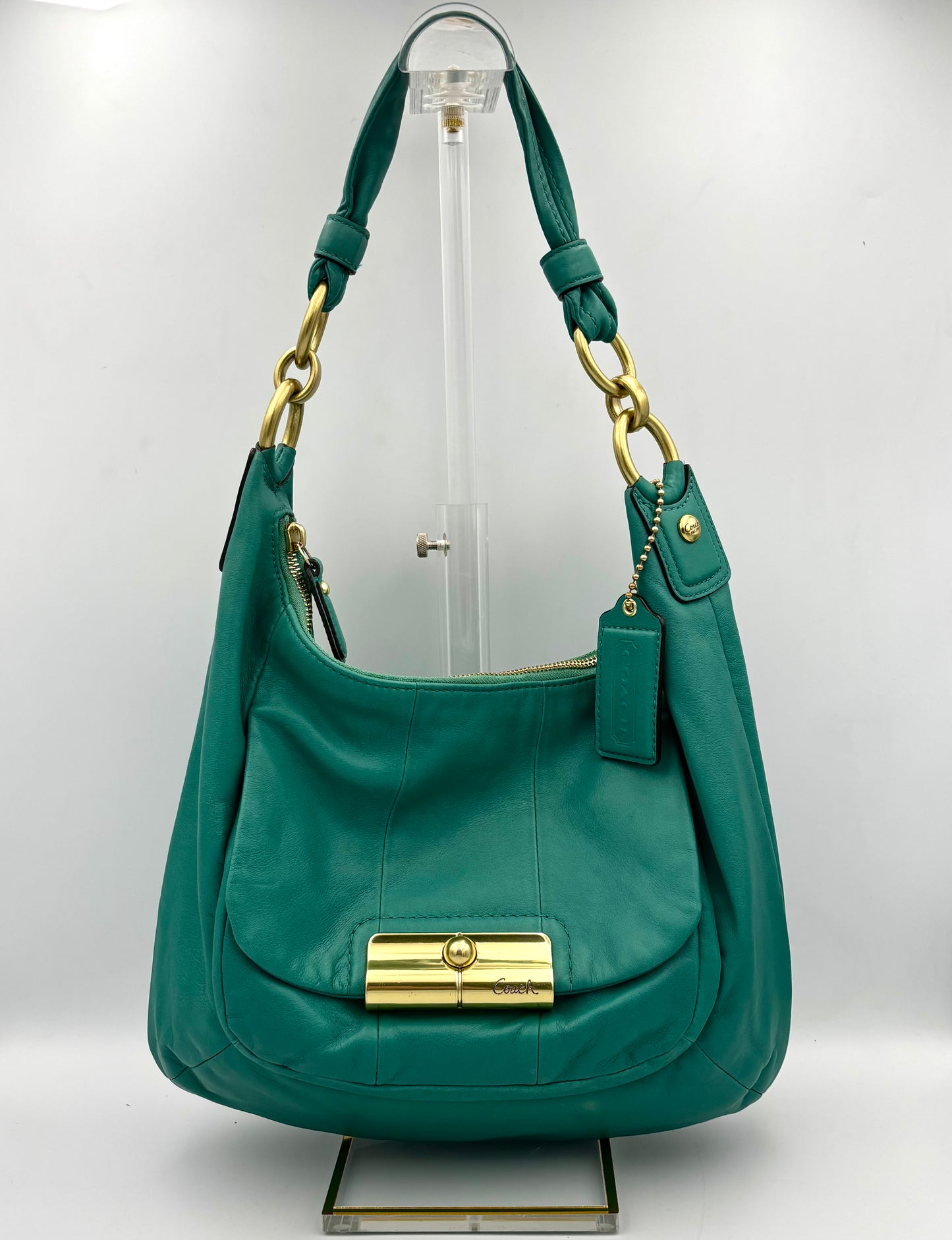Coach Kristin Leather Hobo Bag | Style No. 16808 | Green Shoulder Purse | Brass Pushlock Closure
