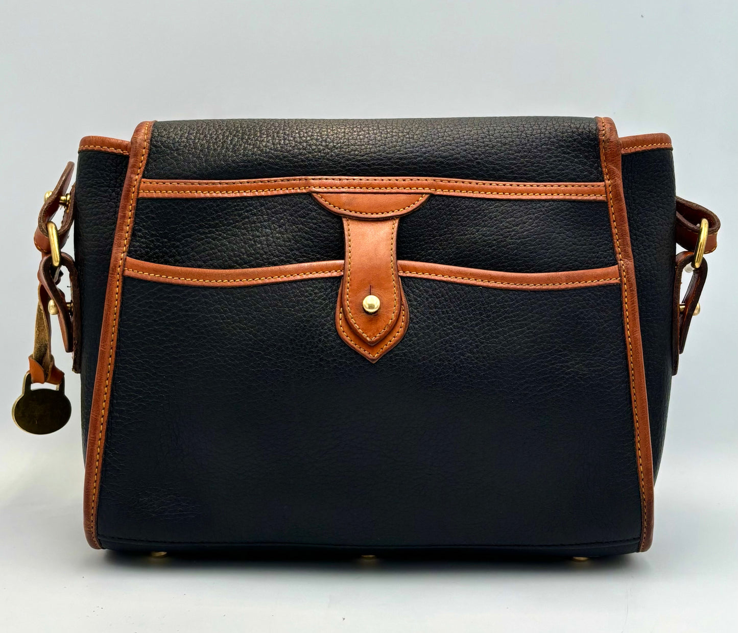 Dooney & Bourke Essex Bag | Black & Tan Leather Crossbody | 1980s Classic Vintage Purse | All Weather Leather | Everyday Bag