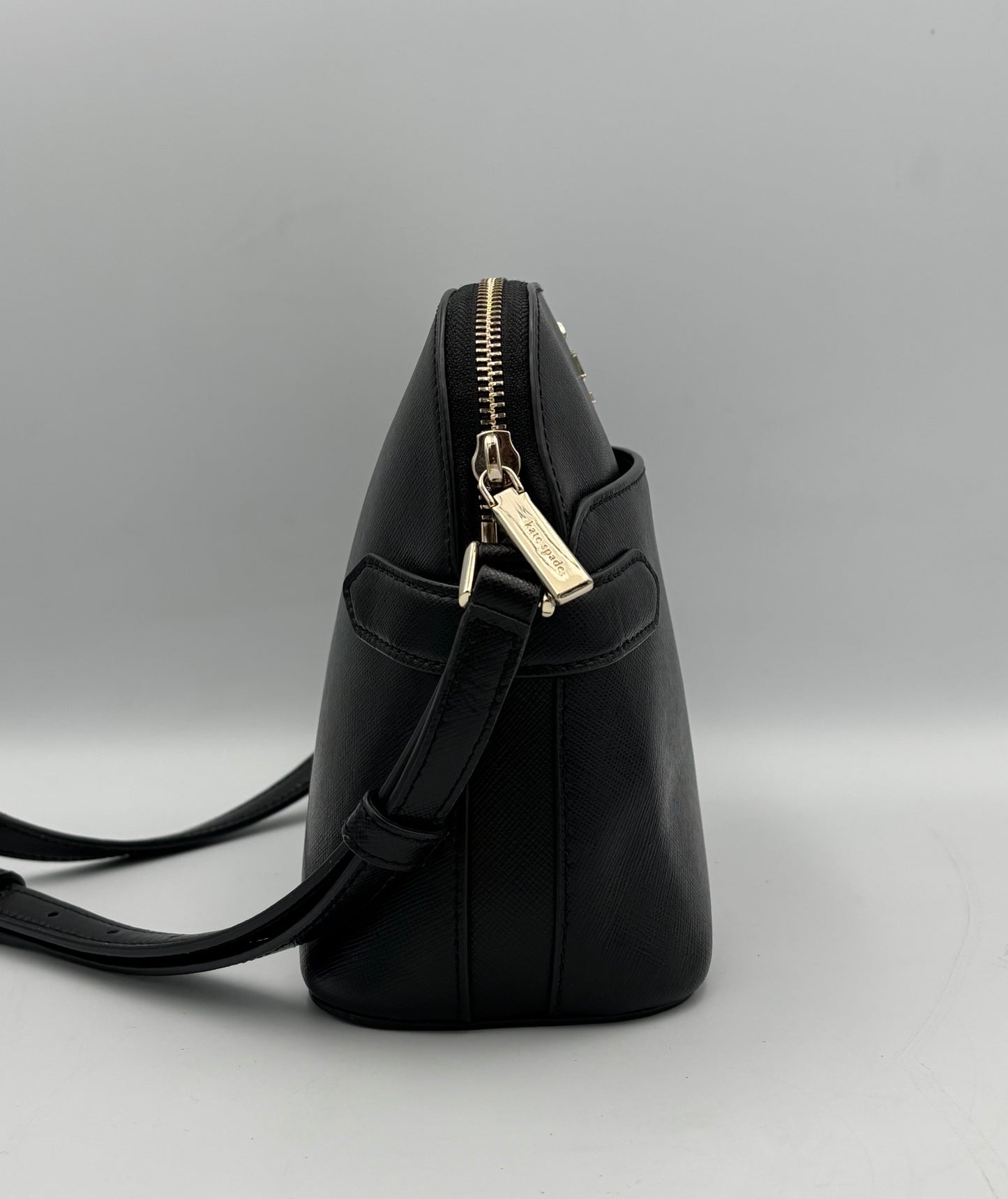 Kate Spade Staci Black Domed Crossbody Bag | Saffiano Leather Camera Purse | Minimalist Shoulder Bag | Everyday Gift for Her