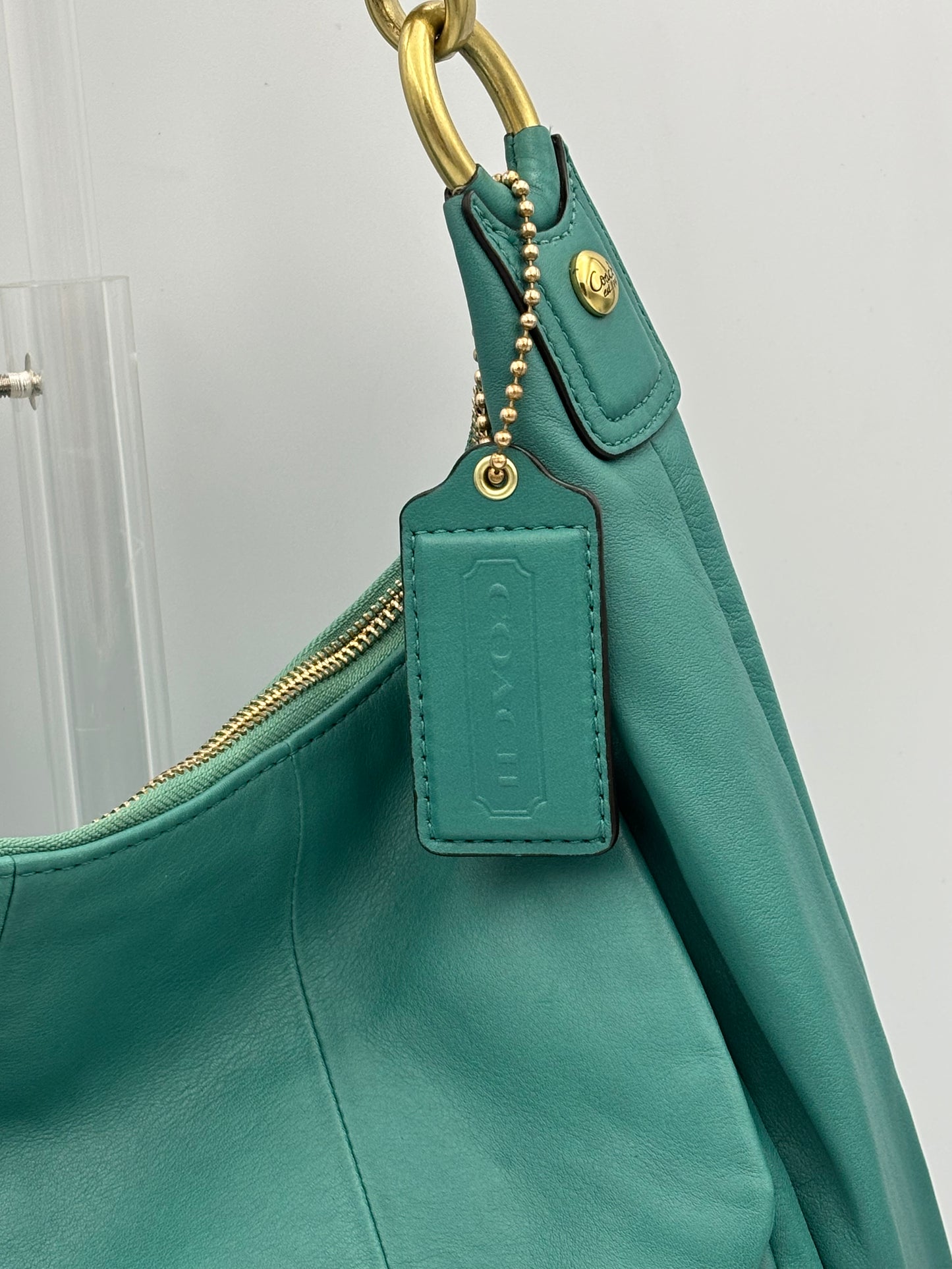 Coach Kristin Leather Hobo Bag | Style No. 16808 | Green Shoulder Purse | Brass Pushlock Closure