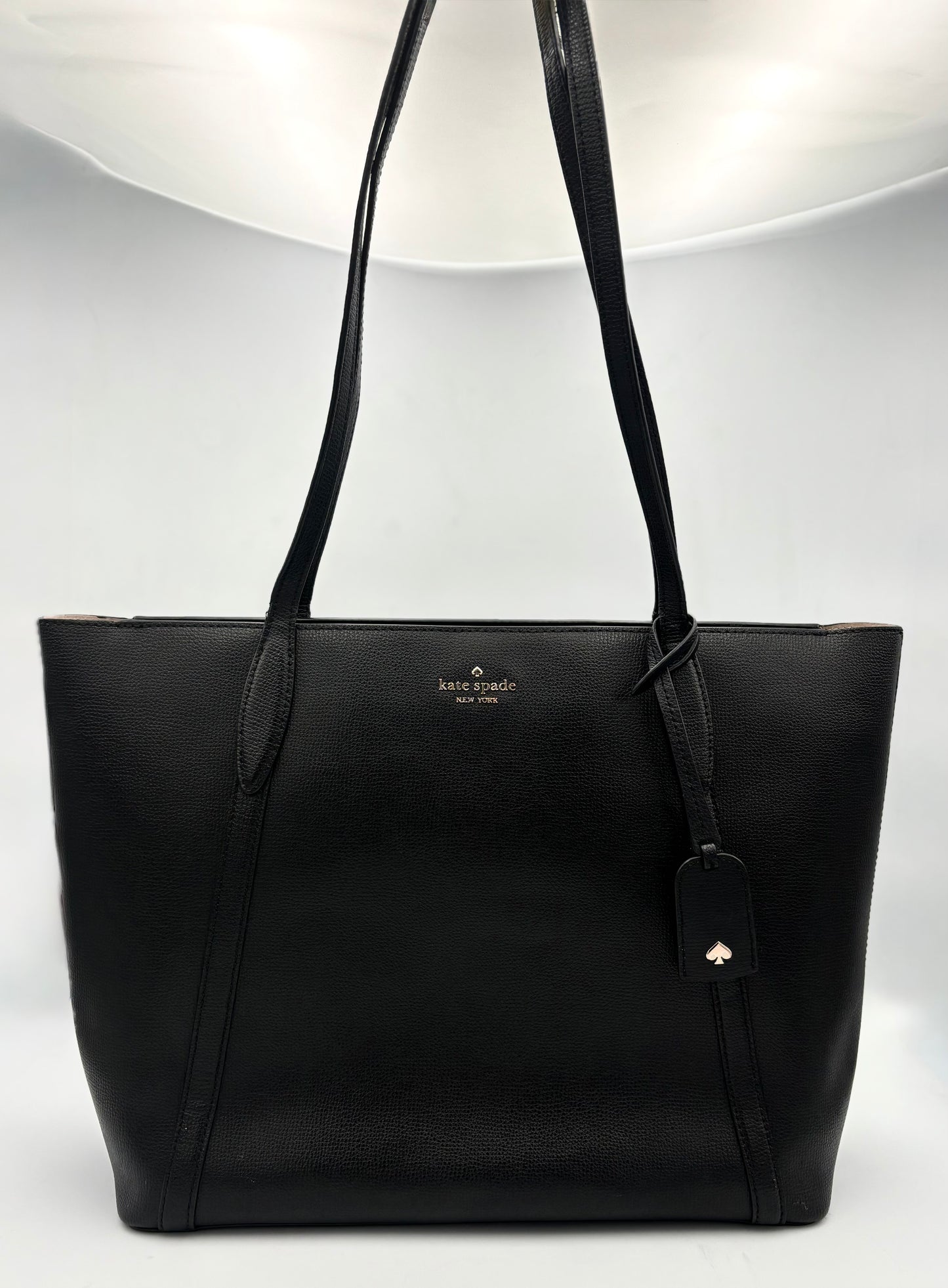 Kate Spade Black Leather Tote | Womens Large Shoulder Bag | Genuine Crossgrain Leather | Designer Everyday Handbag