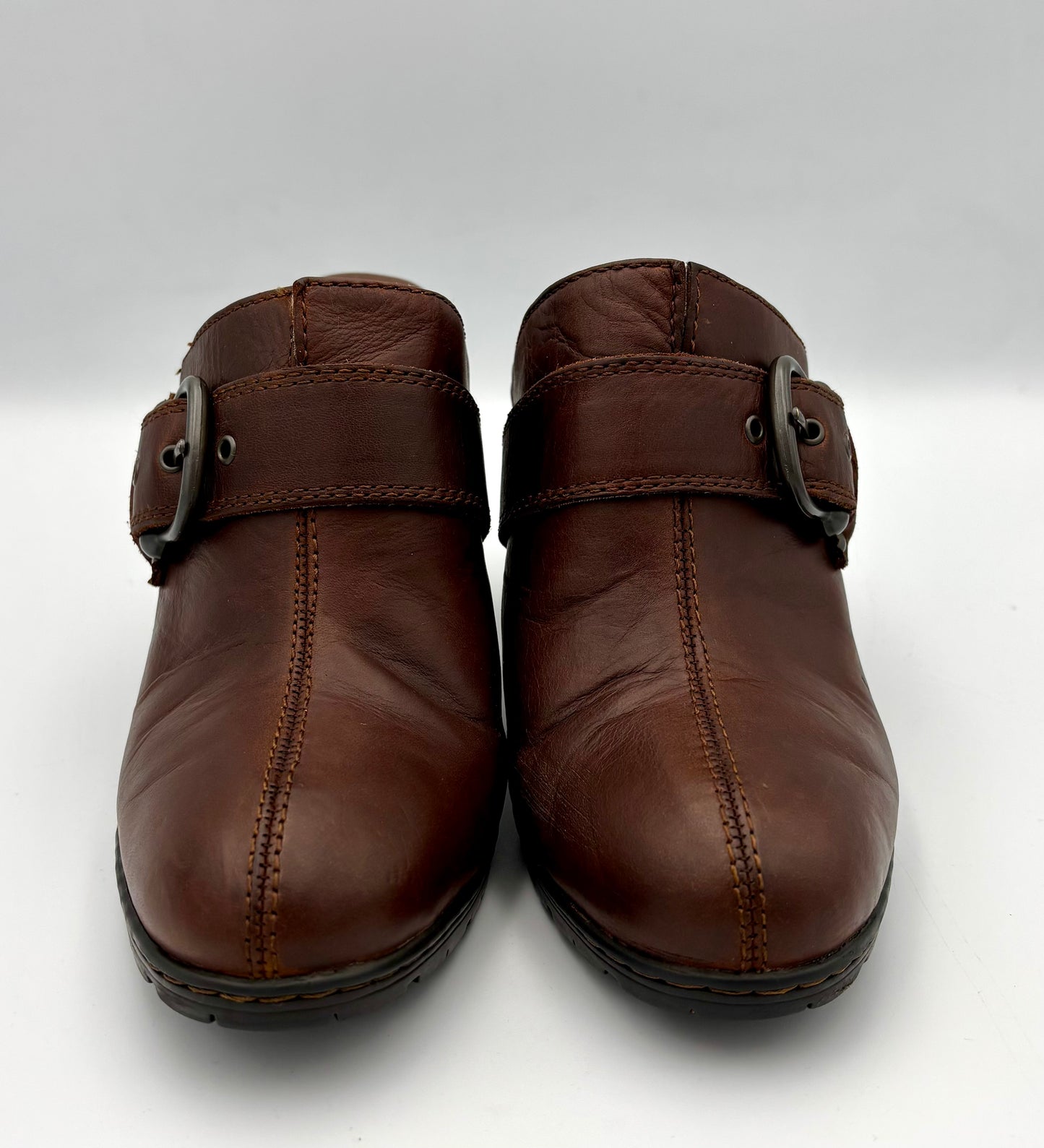 Leather Brown BOC Born Women’s Boots Clogs With Buckle Strap & Heel - Angelica’s Thrifts