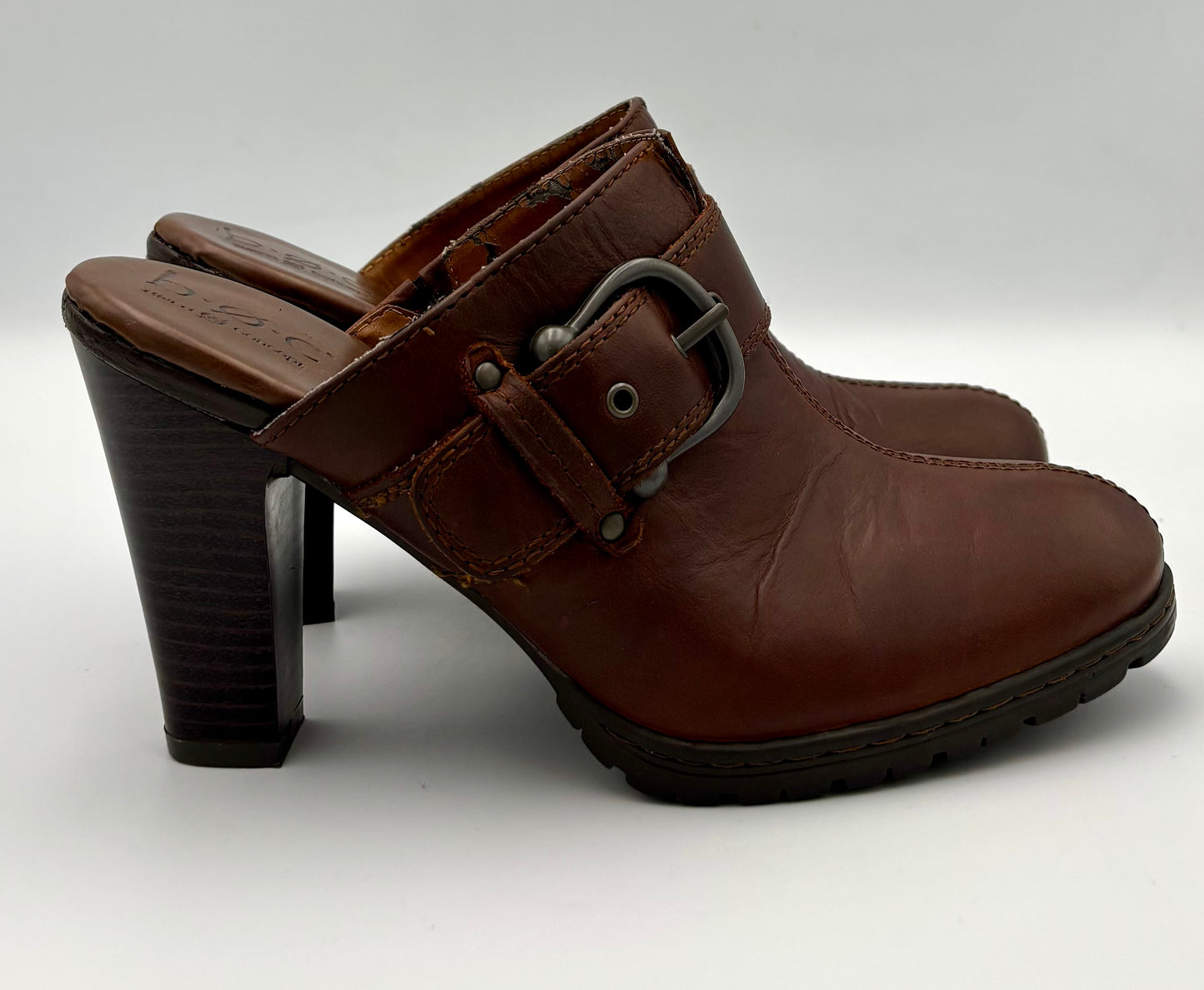 Leather Brown BOC Born Women’s Boots Clogs With Buckle Strap & Heel - Angelica’s Thrifts