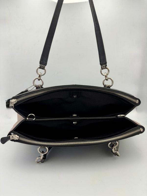 Authentic Coach Women's Christie Black & Pink Carryall Crossgrain Leather Tote - Angelica’s Thrifts