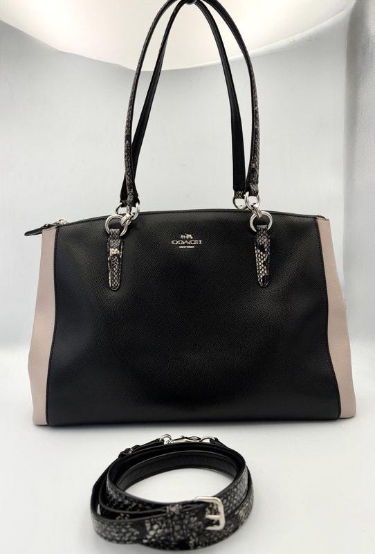 Authentic Coach Women's Christie Black & Pink Carryall Crossgrain Leather Tote - Angelica’s Thrifts