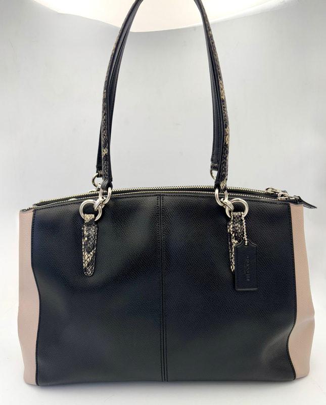 Authentic Coach Women's Christie Black & Pink Carryall Crossgrain Leather Tote - Angelica’s Thrifts