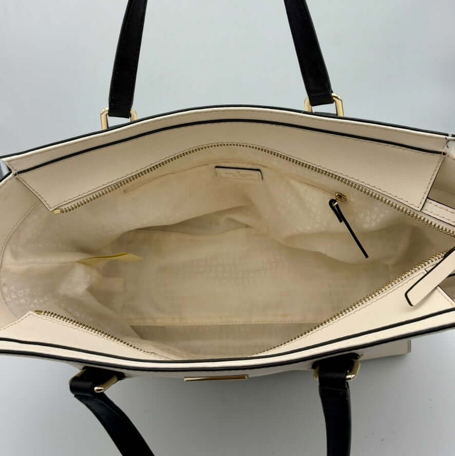 Kate Spade Womens Leather Cream/Pink Large Tote Shoulder Bag - Angelica’s Thrifts