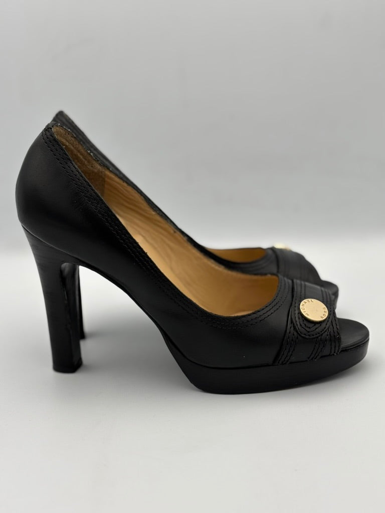 Michael Kors Classic Black Leather Open Toe Pump Heel Shoes Size 8 - Angelica’s Thrifts