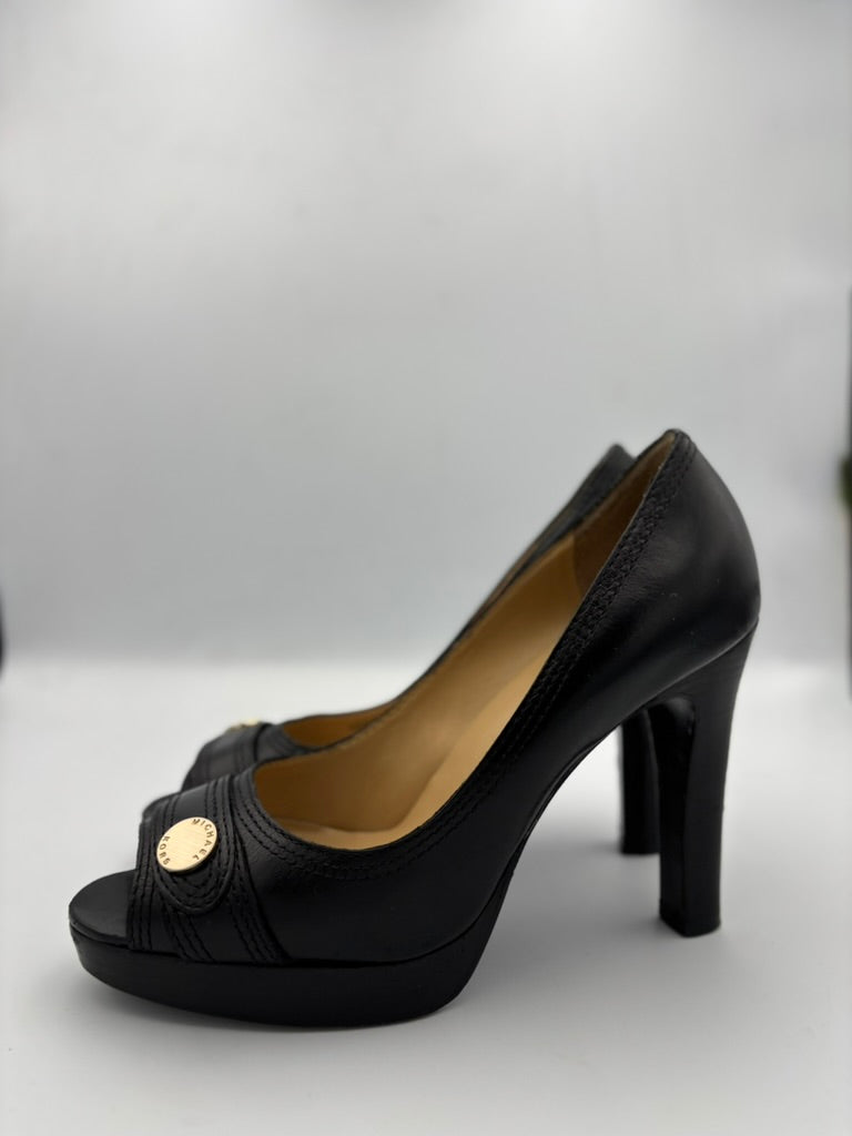 Michael Kors Classic Black Leather Open Toe Pump Heel Shoes Size 8 - Angelica’s Thrifts