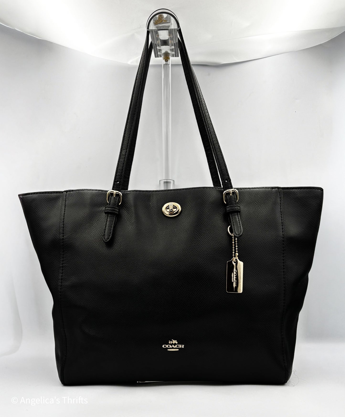 Coach black pebbled leather large tote bag