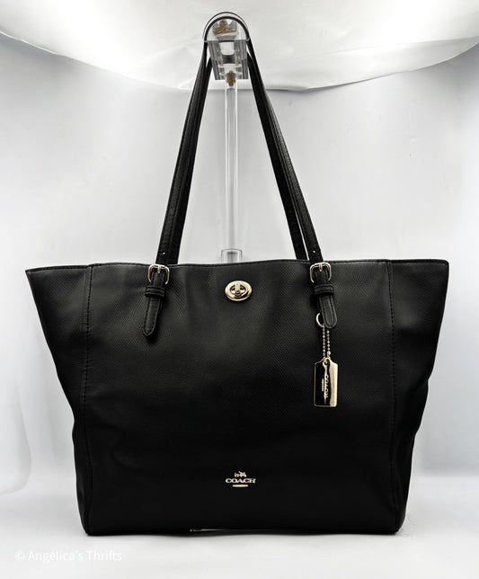 Coach black pebbled leather large tote bag