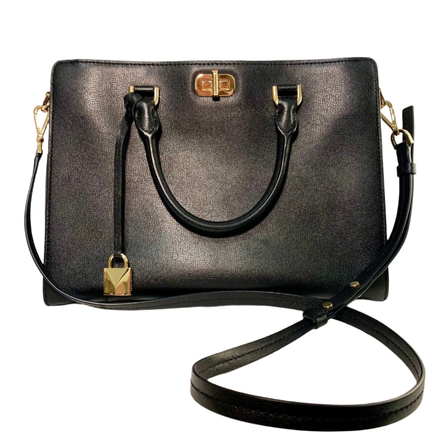 Michael Kors Sylvie Large Leather Satchel Black Crossbody Handbag