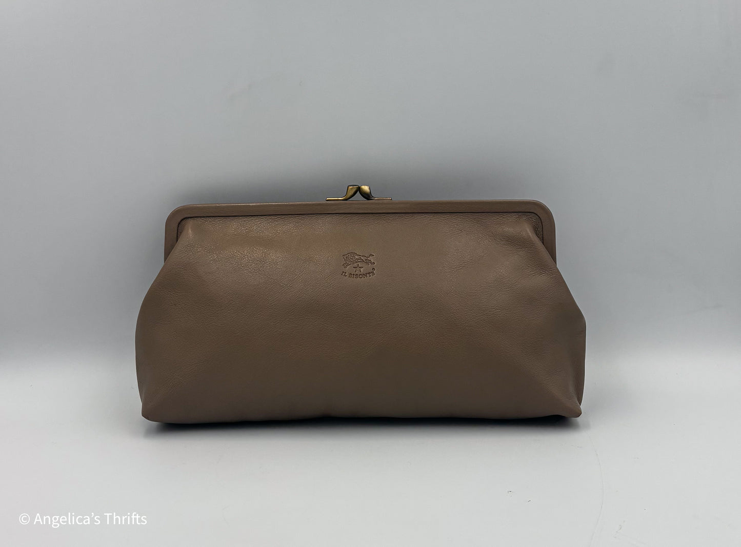 Il Bisonte Grey Leather Manuela Clutch| Made in Italy NWT