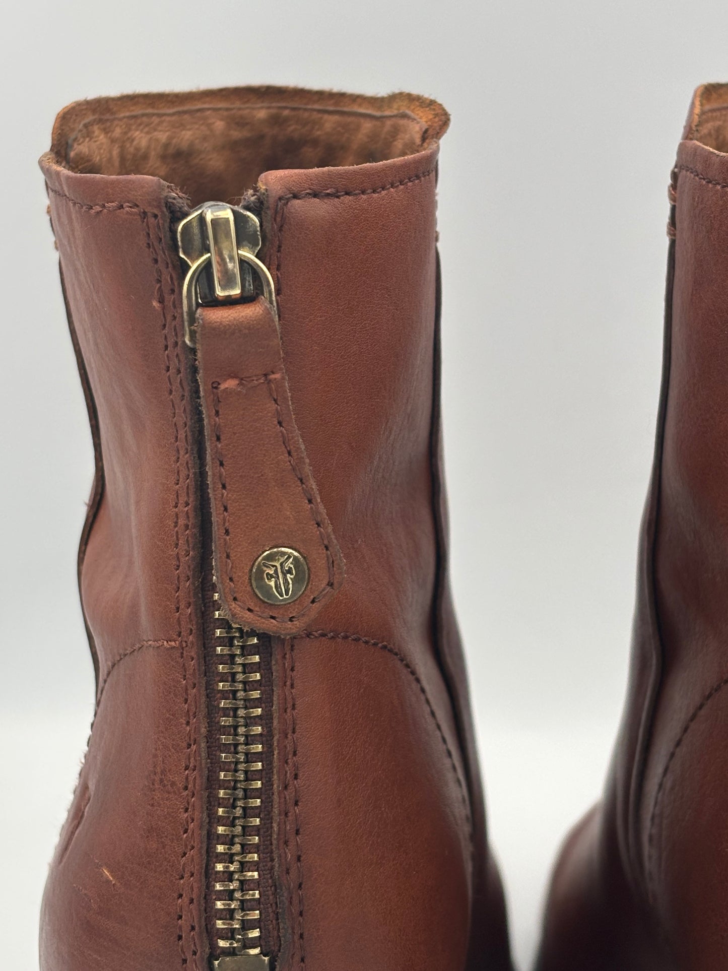 Frye Cameron Leather Ankle Boots | Tan Block Heel Booties | Women’s Size 9.5M | Classic Everyday Boot