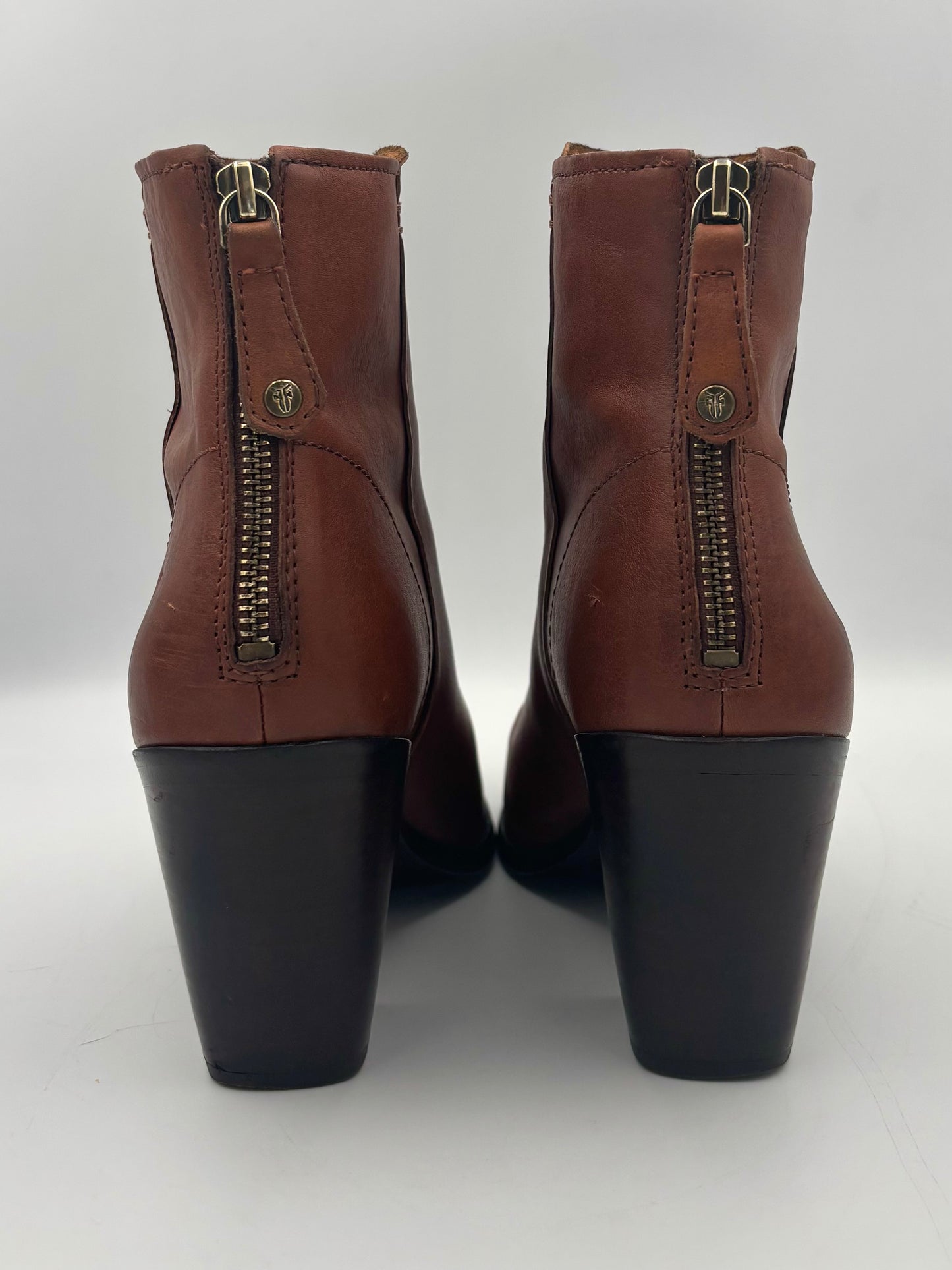 Frye Cameron Leather Ankle Boots | Tan Block Heel Booties | Women’s Size 9.5M | Classic Everyday Boot