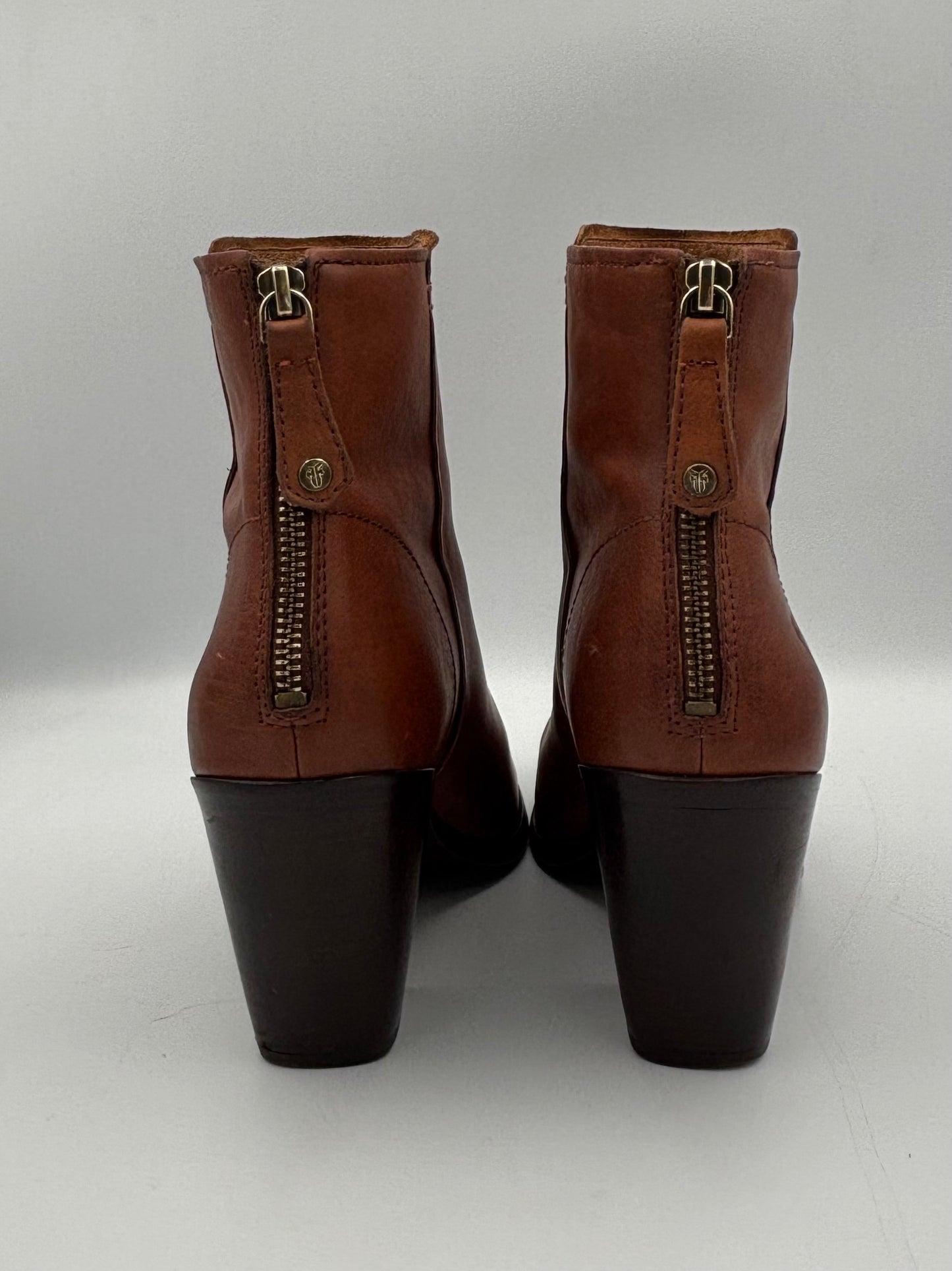 Frye Cameron Leather Ankle Boots | Tan Block Heel Booties | Women’s Size 9.5M | Classic Everyday Boot