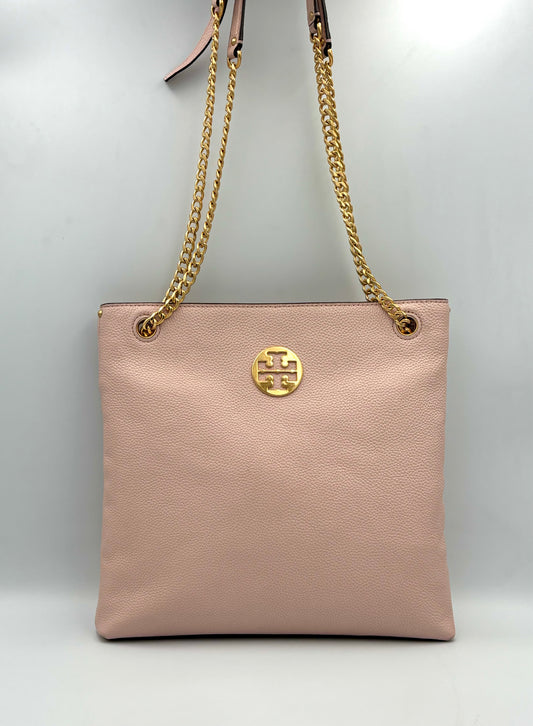 Tory Burch Everly Swingpack | Blush Pink Pebbled Leather | Gold Chain | Authentic Crossbody Bag