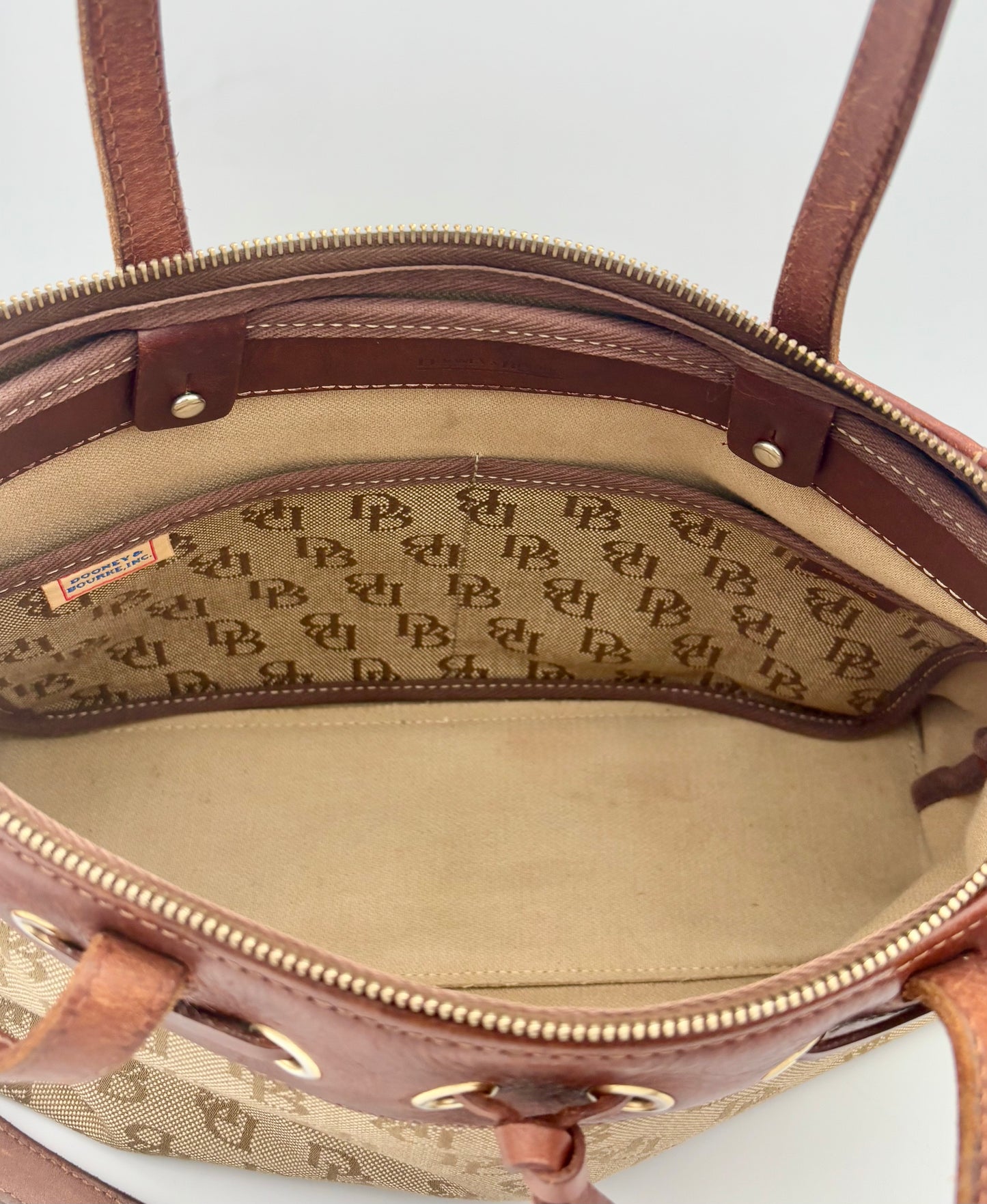 Dooney & Bourke Vintage Signature Canvas Leather Tote Handbag Brown