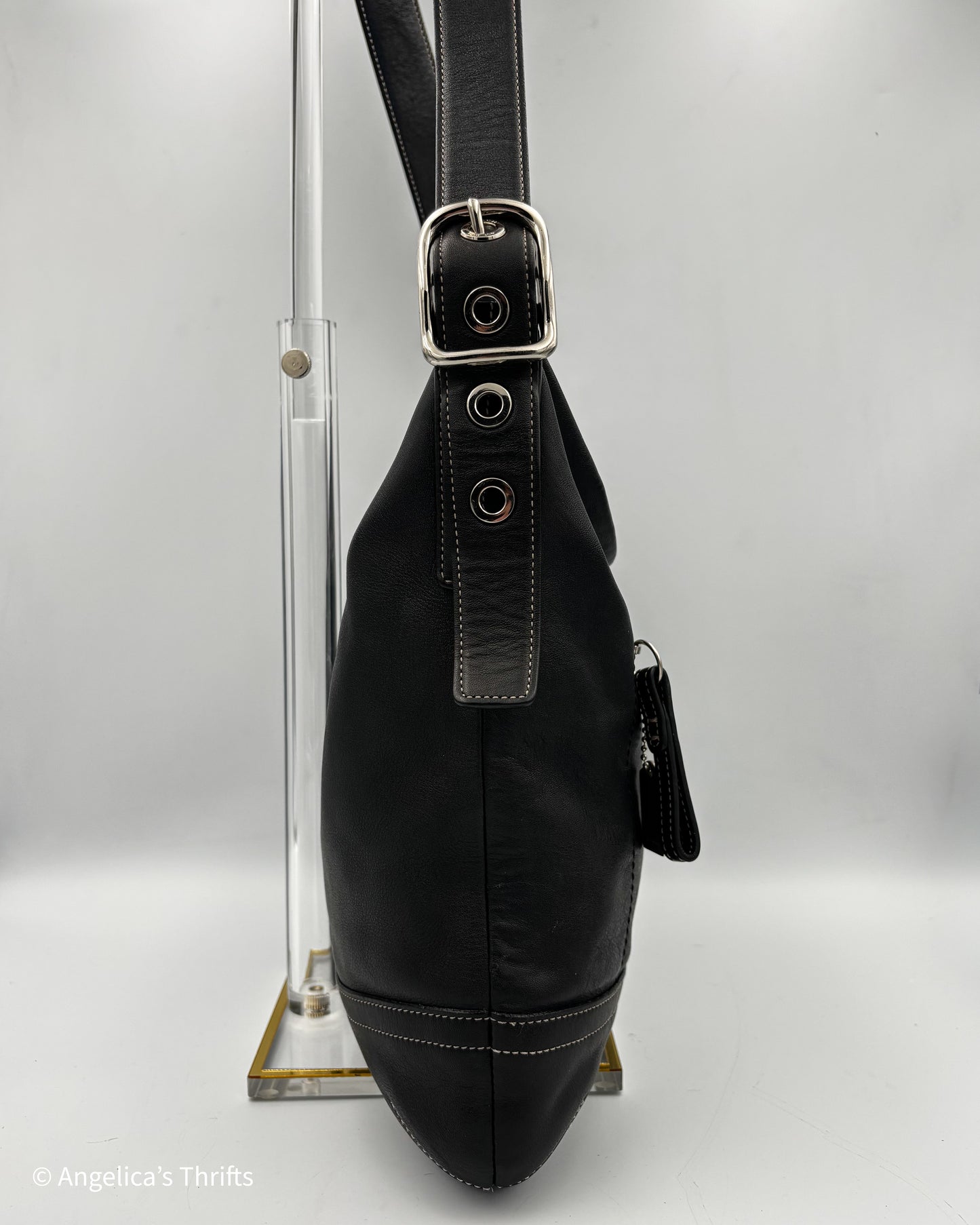 Vintage Coach Slim Black Leather Shoulder Bag | Minimalist 90s Shoulder Purse | Style 1414