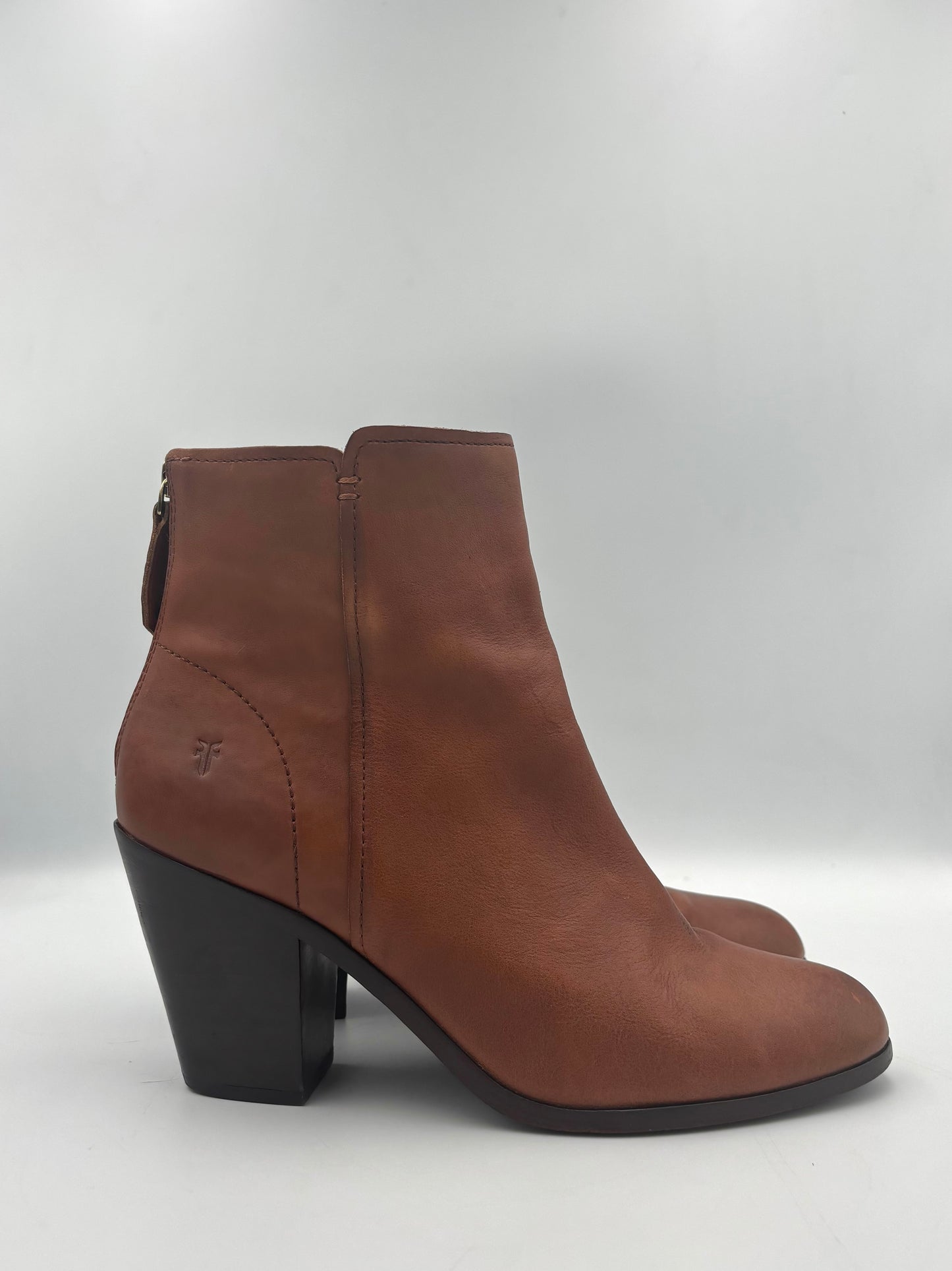 Frye Cameron Leather Ankle Boots | Tan Block Heel Booties | Women’s Size 9.5M | Classic Everyday Boot