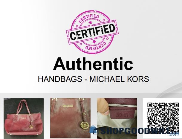 Authenticated Michael Kors Women's Leather Burgundy Large Tote Shoulder Bag