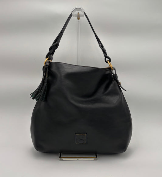 Dooney & Bourke Florentine Leather Hobo Bag | Black Twist Strap Shoulder Bag | Vintage Inspired Slouchy Purse | Tassel Zip Tote