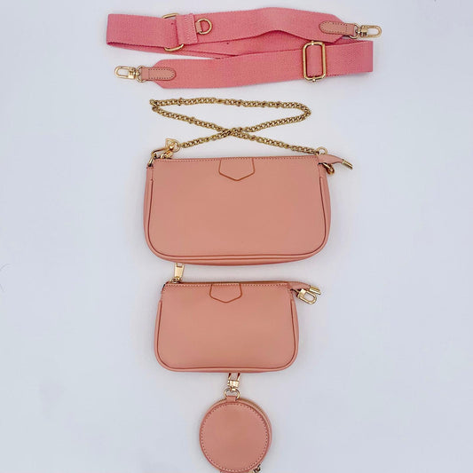 NEW 3 in 1 Small Pink Crossbody Purse Set w/ Wallet & Coin-purse