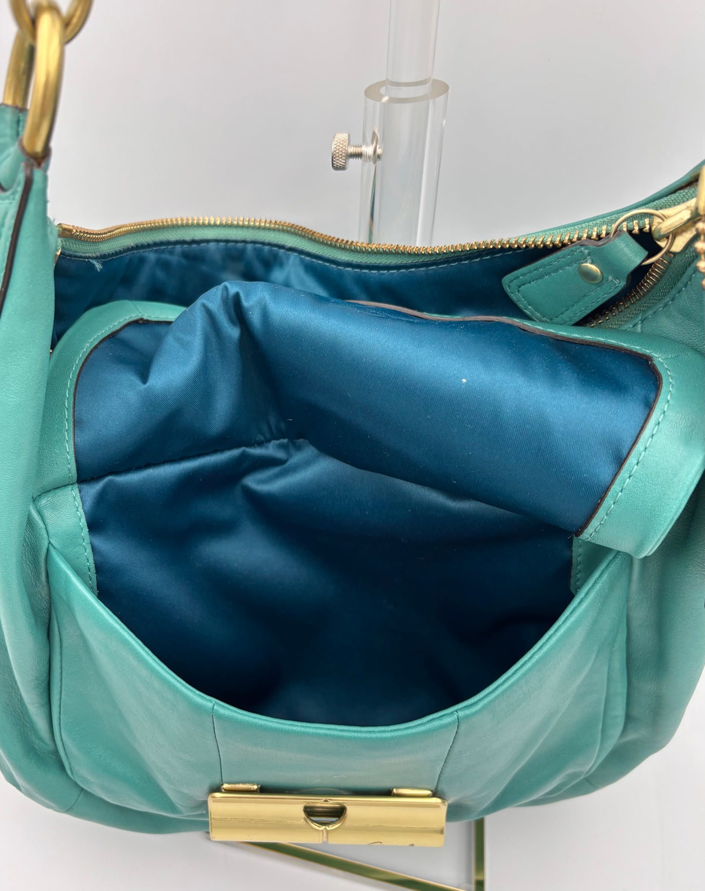 Coach Kristin Leather Hobo Bag | Style No. 16808 | Green Shoulder Purse | Brass Pushlock Closure