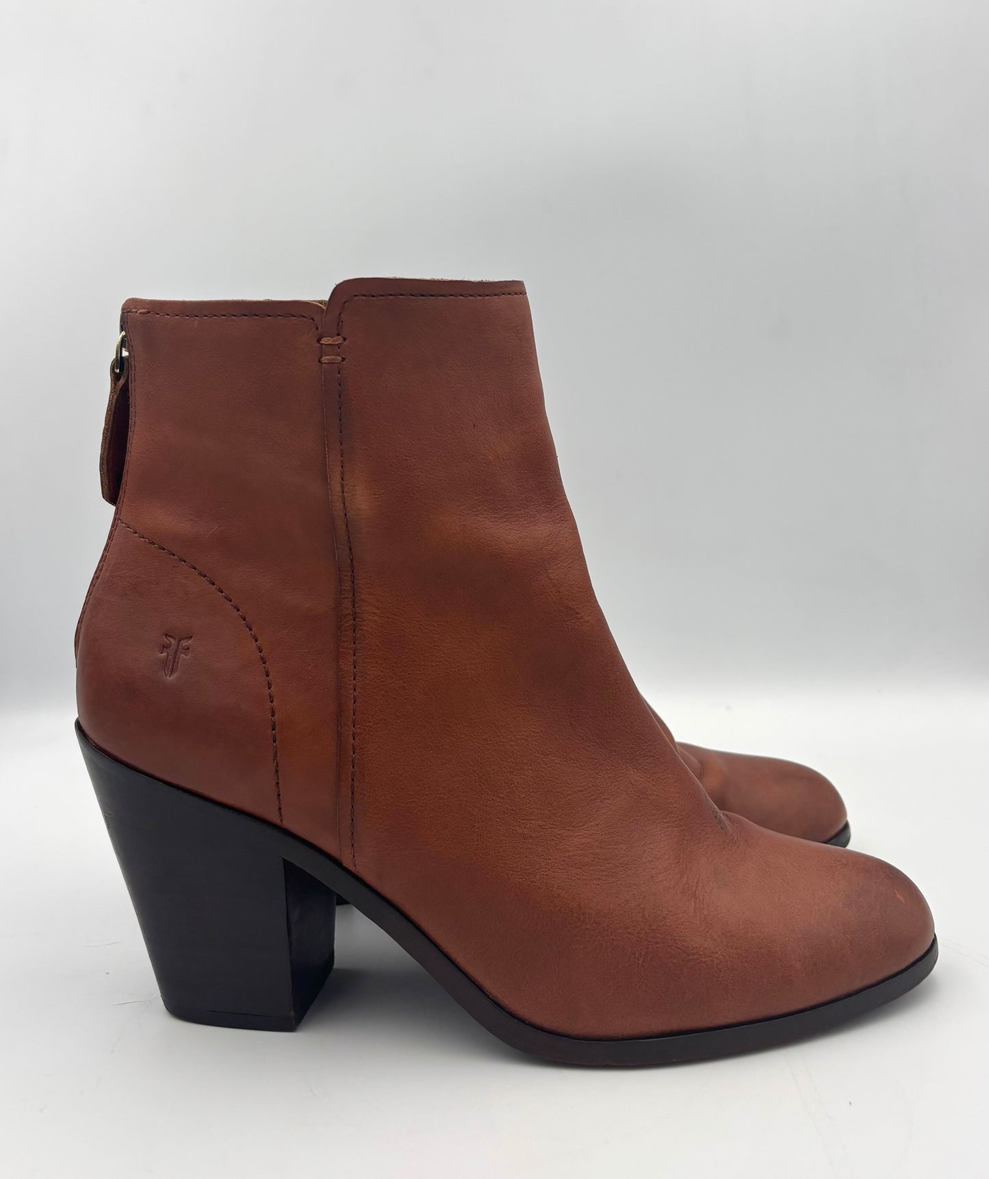 Frye Cameron Leather Ankle Boots | Tan Block Heel Booties | Women’s Size 9.5M | Classic Everyday Boot