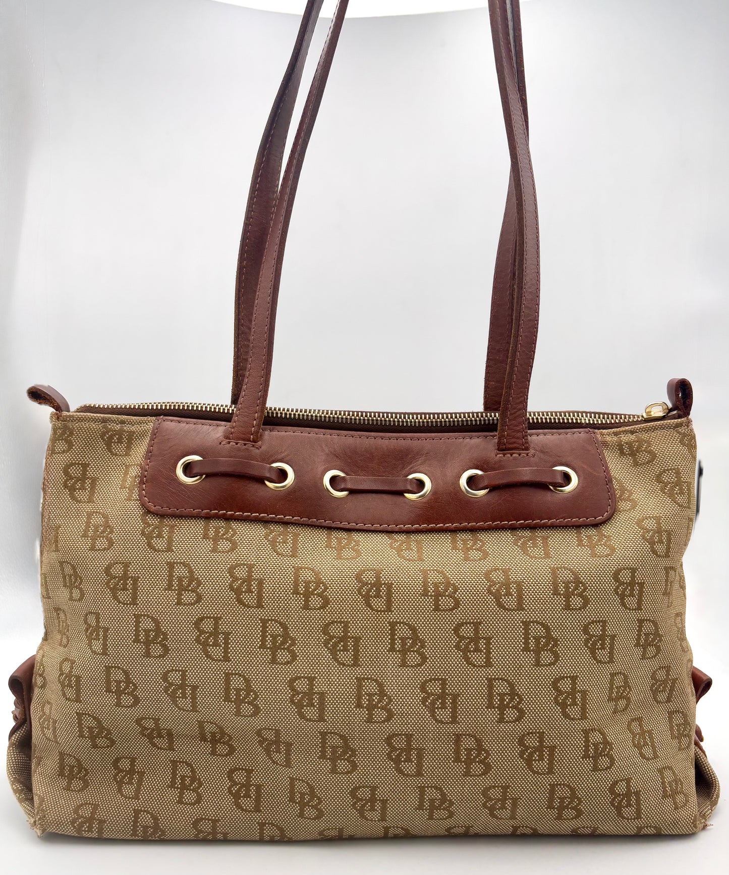 Dooney & Bourke Vintage Signature Canvas Leather Tote Handbag Brown