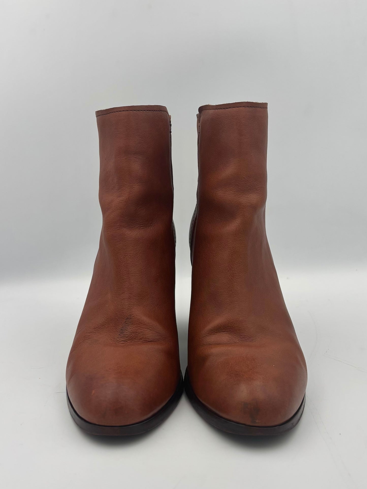 Frye Cameron Leather Ankle Boots | Tan Block Heel Booties | Women’s Size 9.5M | Classic Everyday Boot